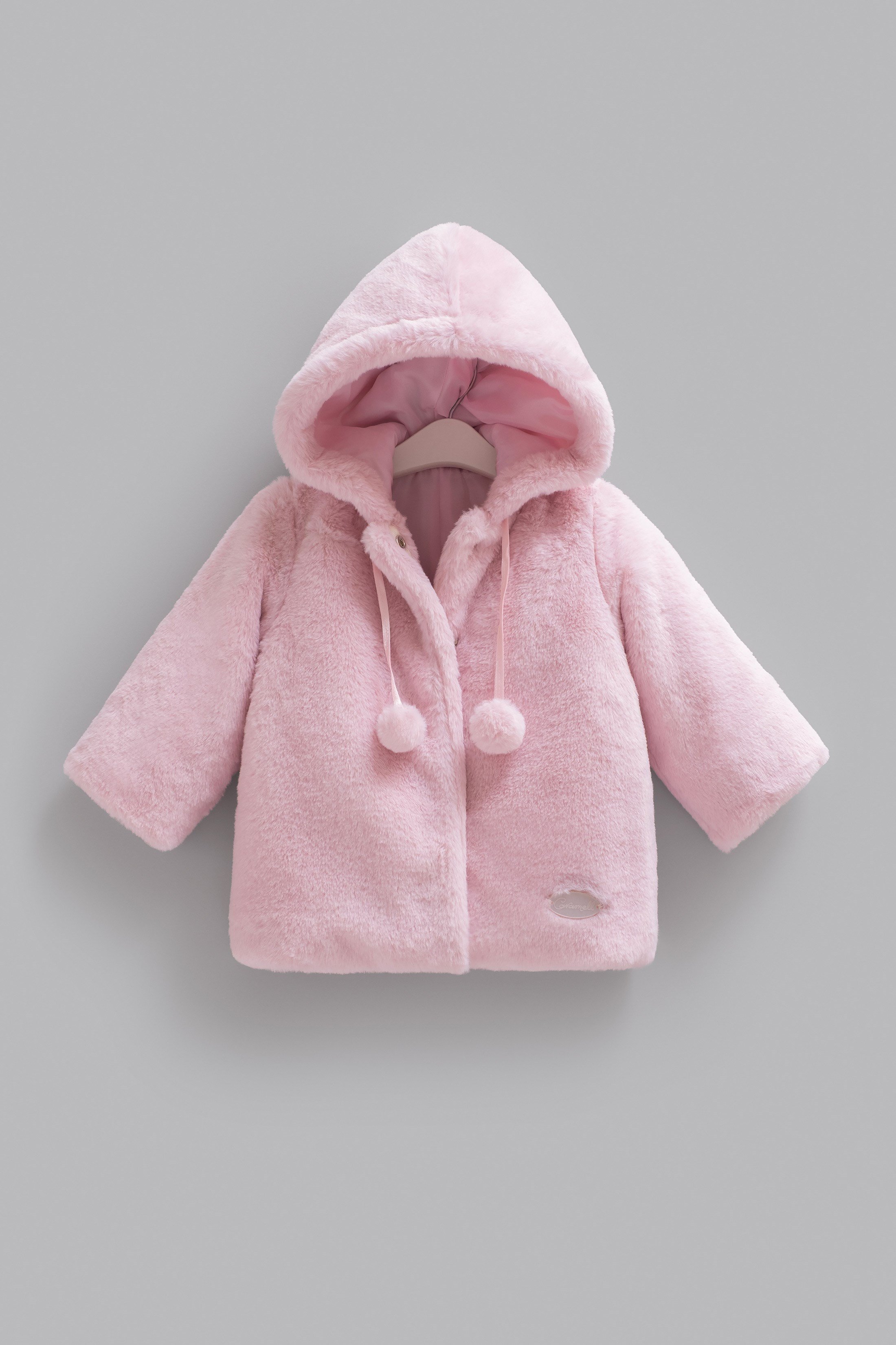 %100 Pamuk Kız Bebek Montu Kapüşonlu Ponponlu Çıtçıtlı Peluş Mont - Miniccobaby