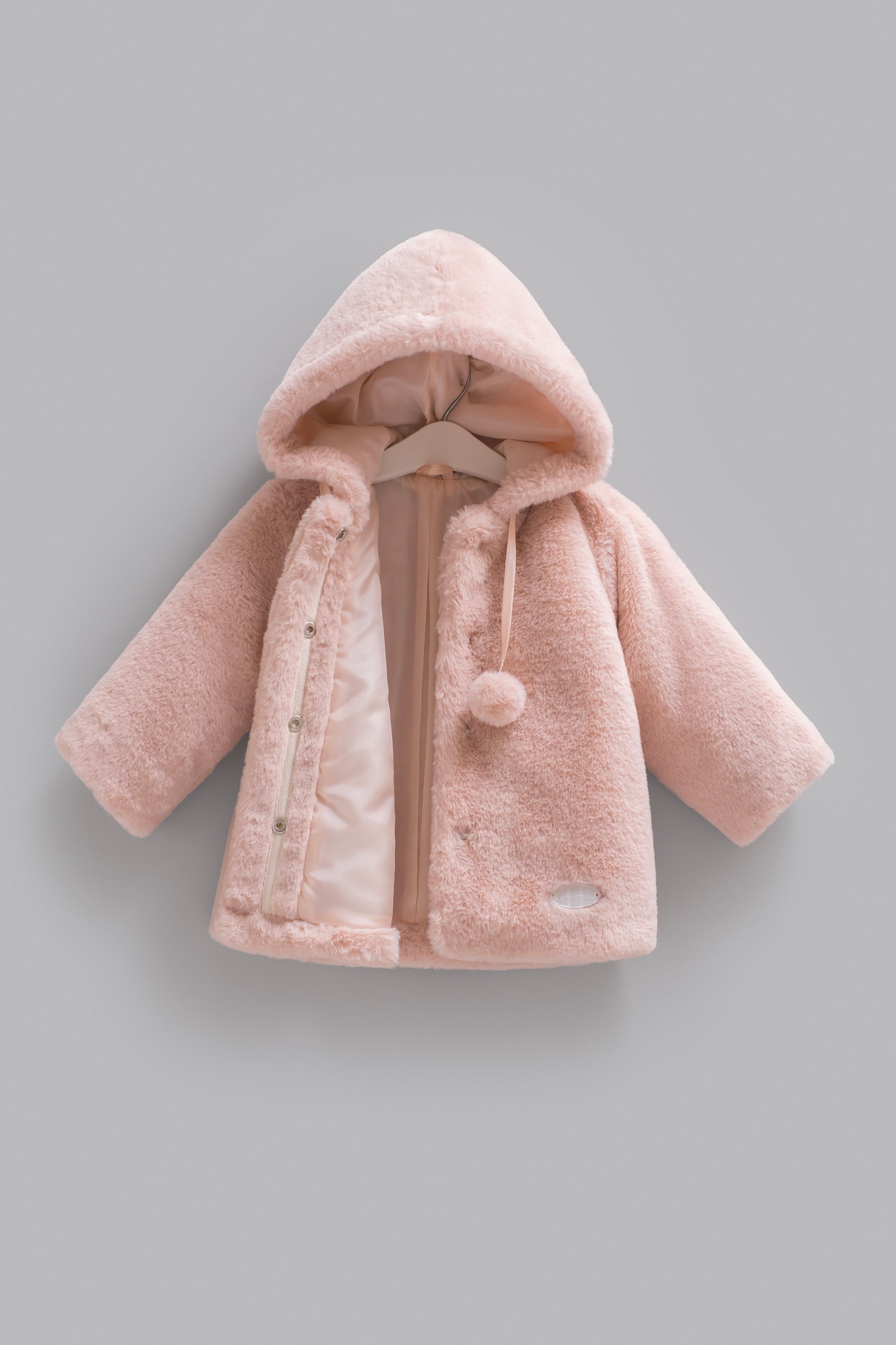 %100 Pamuk Kız Bebek Montu Kapüşonlu Ponponlu Çıtçıtlı Peluş Mont - Miniccobaby