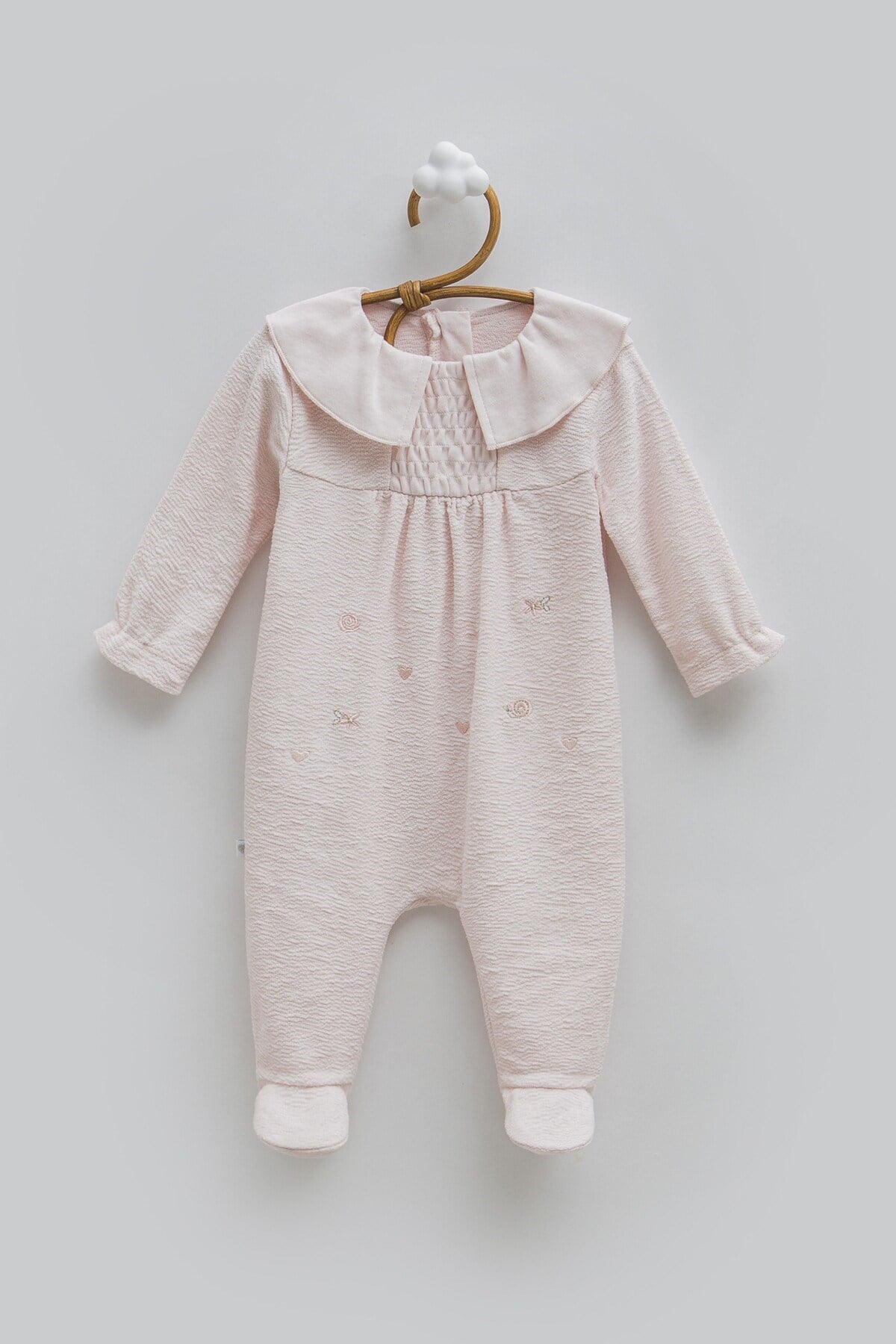 %100 Pamuk Kız Bebek Tulumu Nakışlı Bebe Yakalı Tulum(1-3 , 3-6 aylar patikli)-(6-9 ay patiksiz)