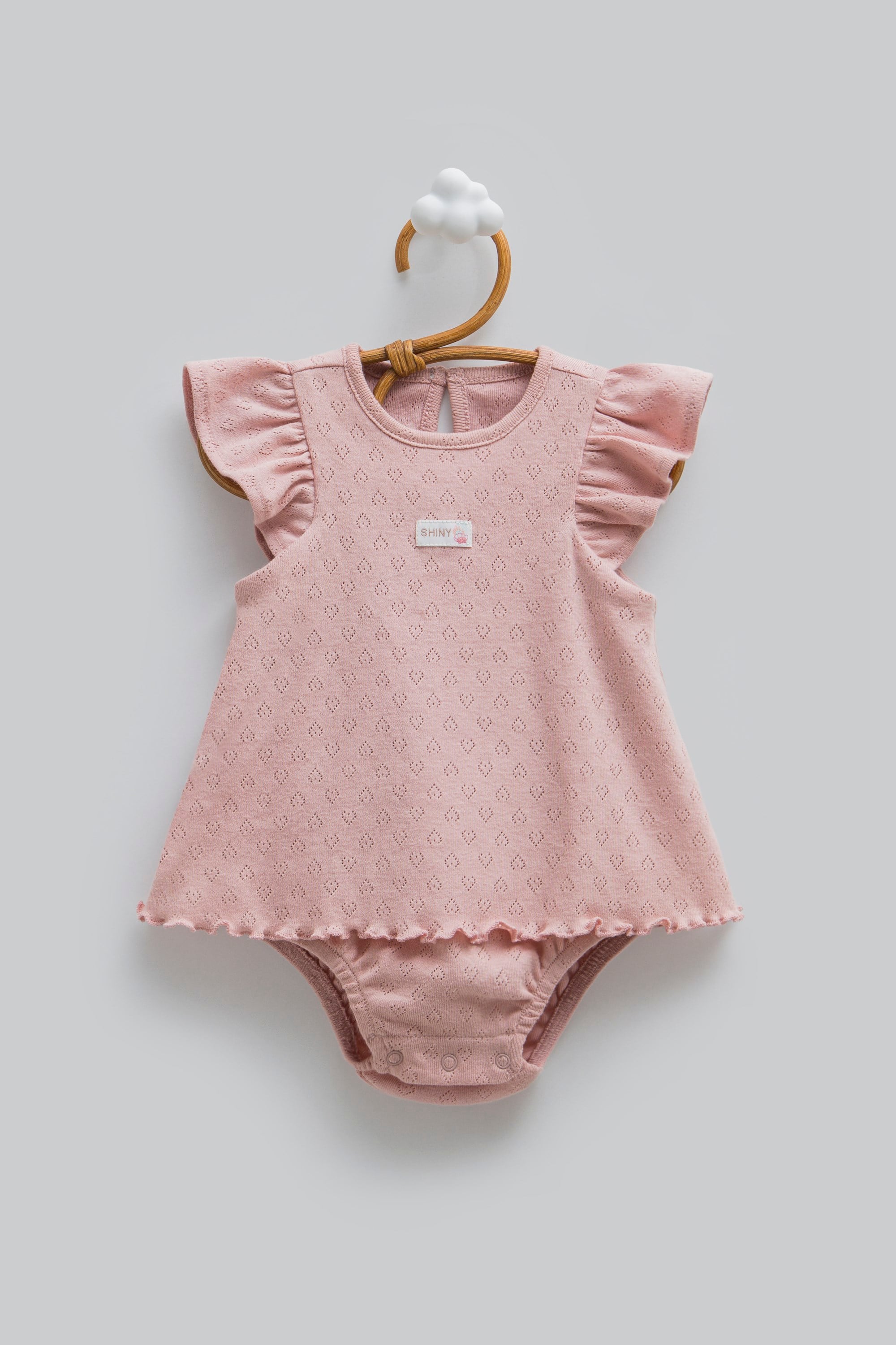 %100 Pamuklu Kız Bebek Ajurlu Jile Body Elbise Görünümlü Çıtçıtlı Bodysuit