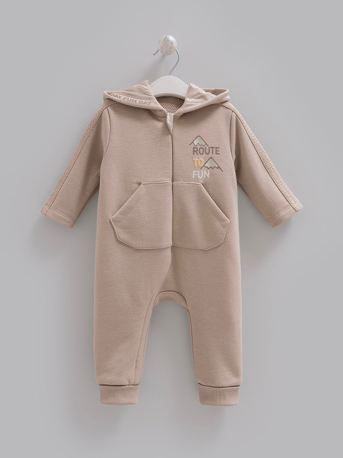 Erkek Bebek Tulumu 2 İplik Kapüşonlu Fermuarlı Cepli Tulum - Miniccobaby
