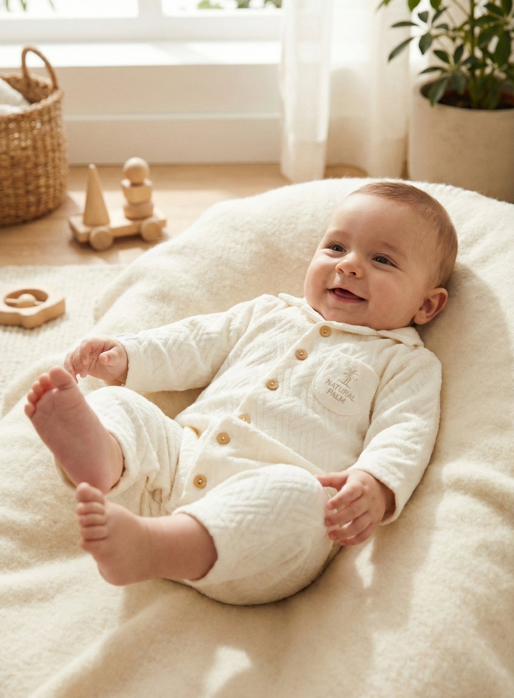 ERKEK BEBEK TULUMU NATURAL PALM SERİSİ (1-3 , 3-6 AYLAR PATİKLİ 6-9 , 9-12 AYLAR PATİKSİZ)