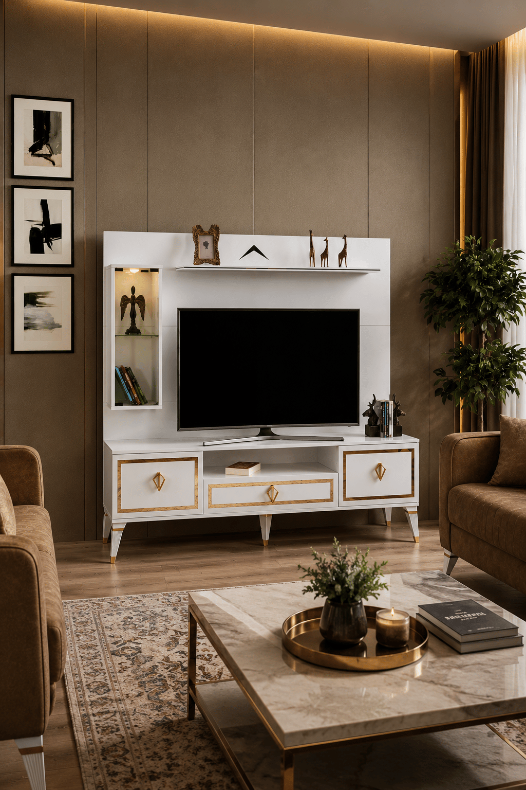 Enluso Floransa Lcd Tv Sehbası  Zümrüt Üst Fonlu (Beyaz) - 180