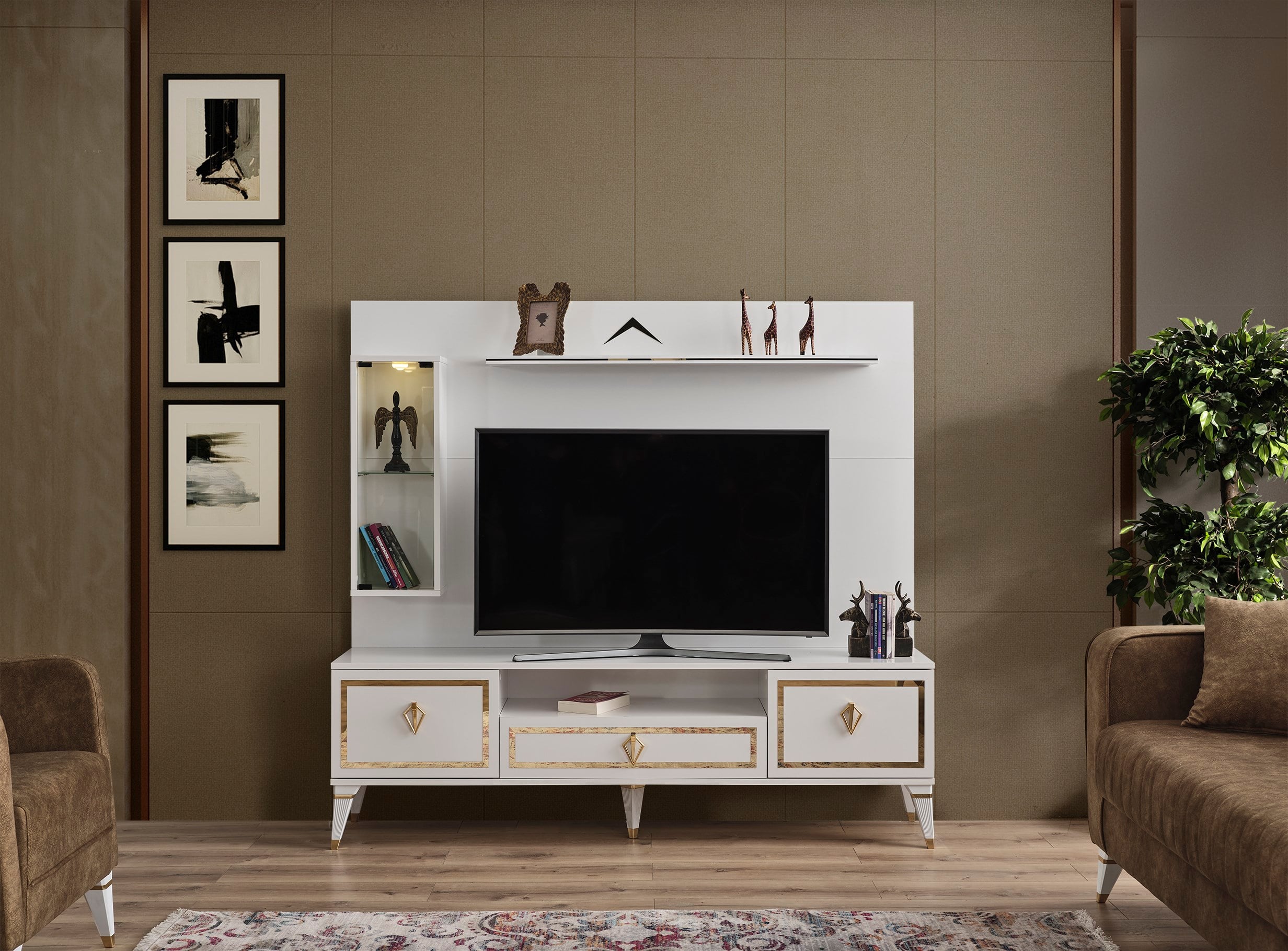 Floransa Lcd Tv Sehbası Table Top Zümrüt Üst Fonlu (Beyaz) - 180