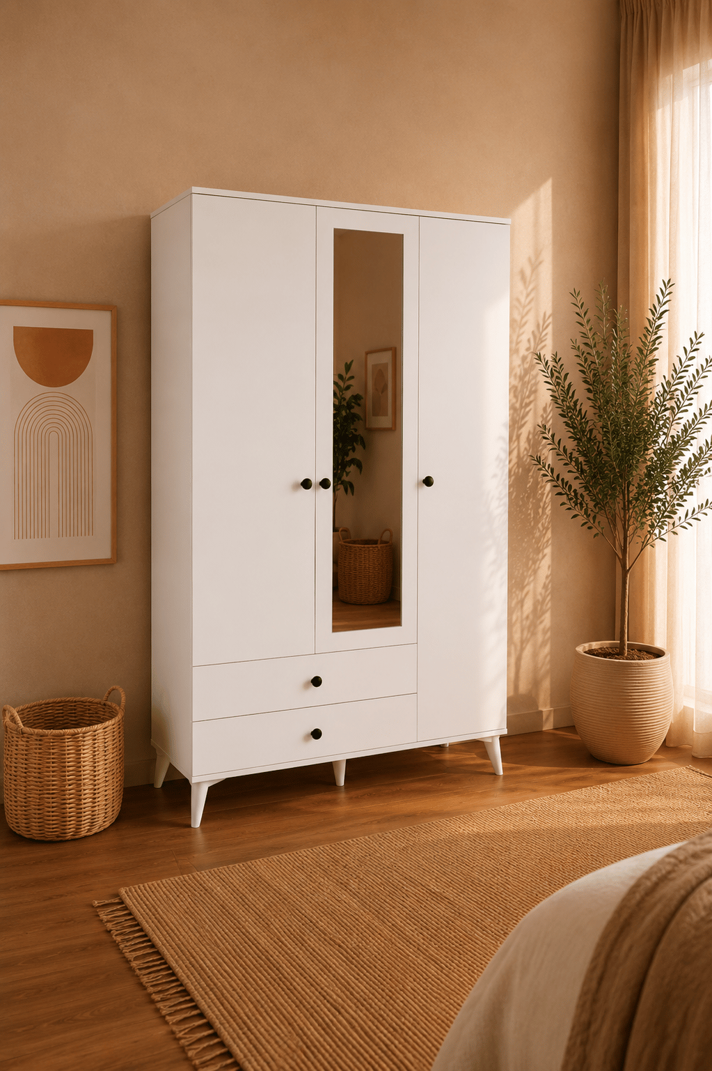 Vega Gardırop 3 Kapaklı Aynalı (Mat Beyaz)