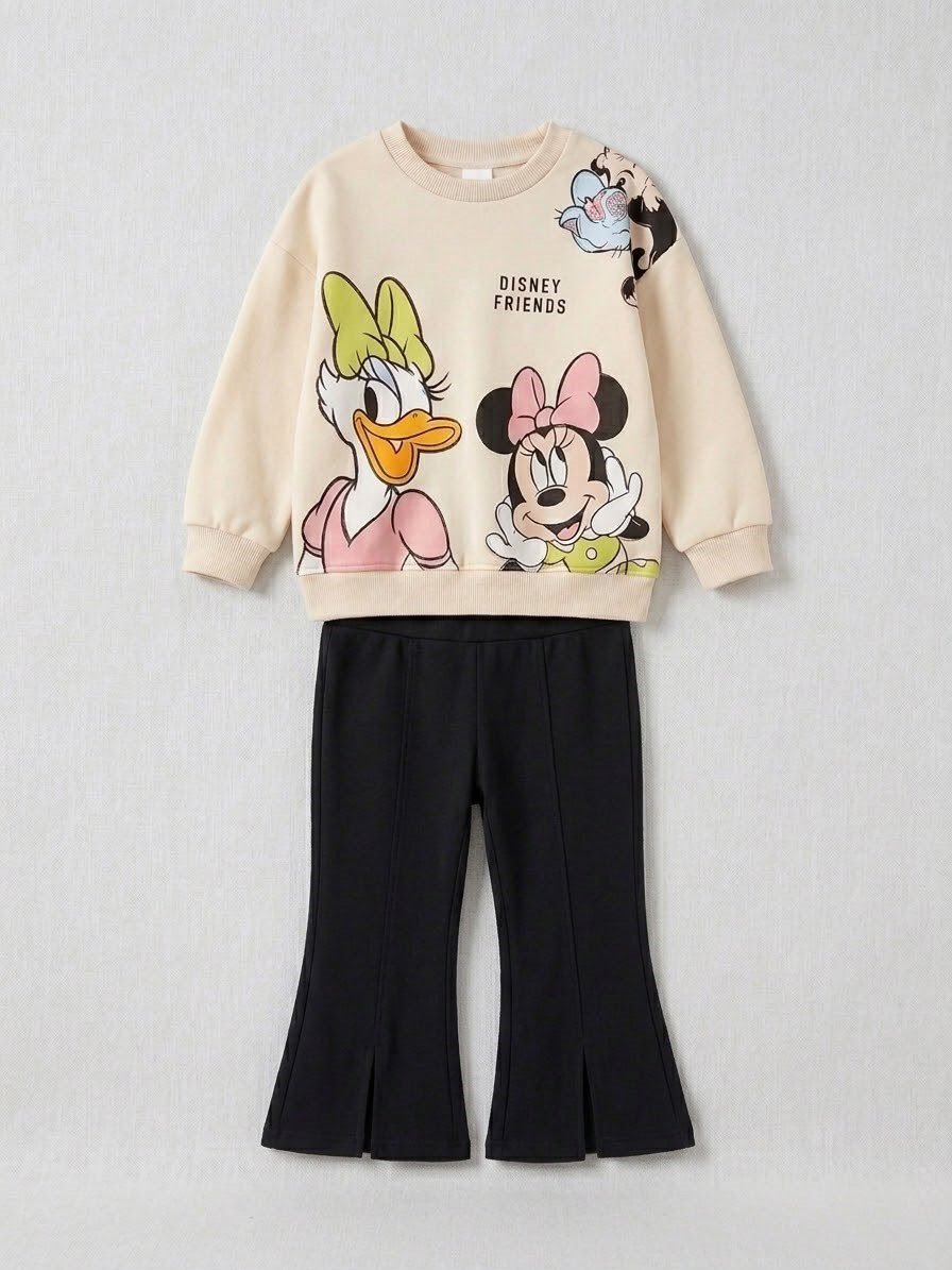 Minnie Mouse Ve Dsny Friends Baskılı Yırtmaçlı İspanyol Paça Kız Çocuk İkili Takım