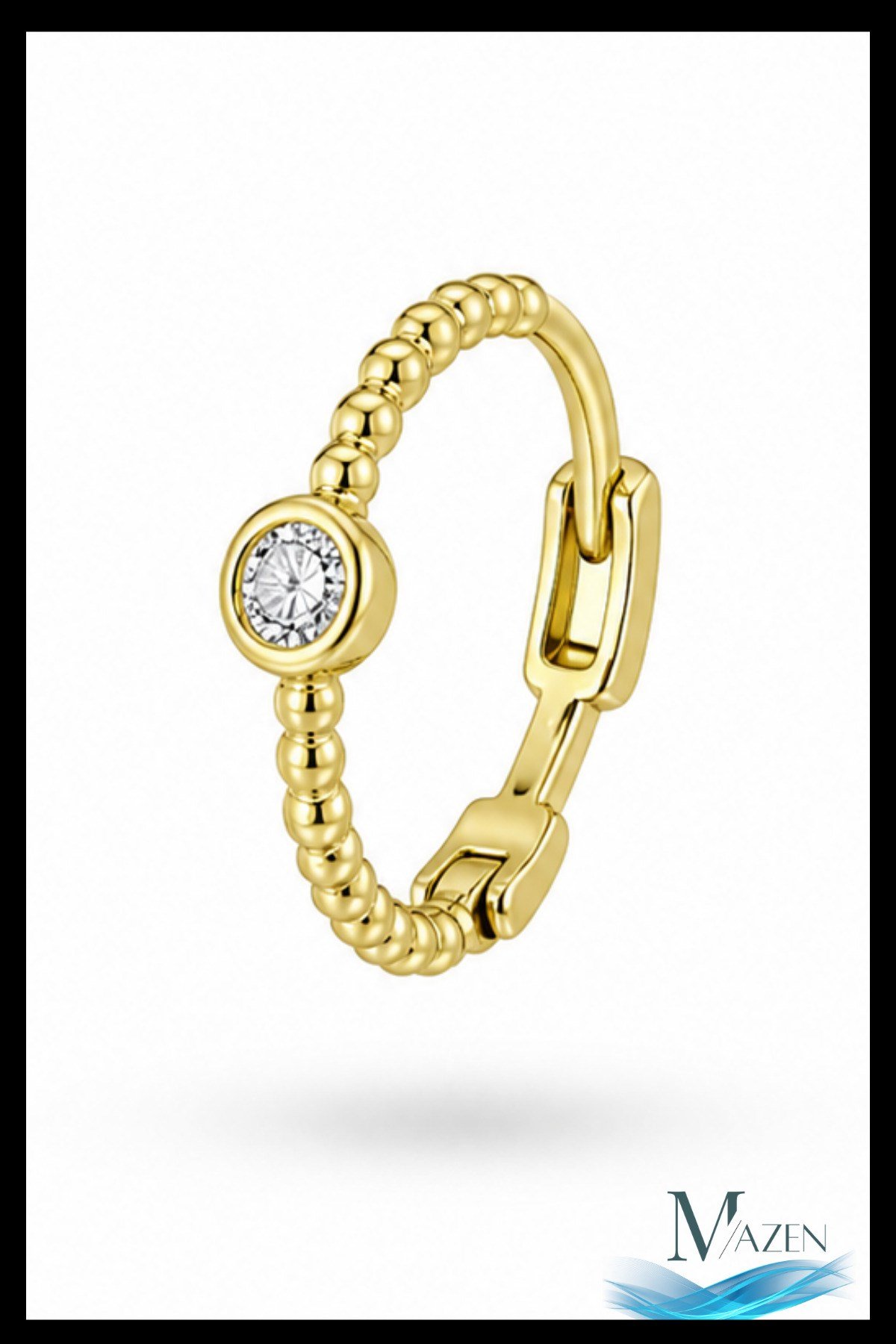 1 Adet Gold Renk Boncuk Form Minimal Zirkon Taşlı Halka Küpe | 8 MM Helix Kıkırdak | Kararmaz