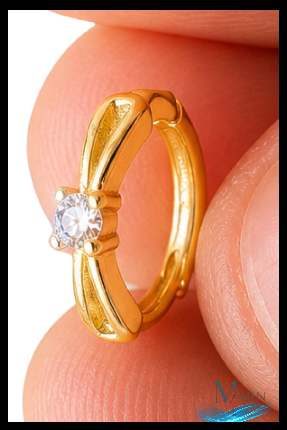 1 Adet Gold Renk Tek Taş Kavisli Şerit Halka Küpe | 8 MM Helix Kıkırdak | Kararmaz