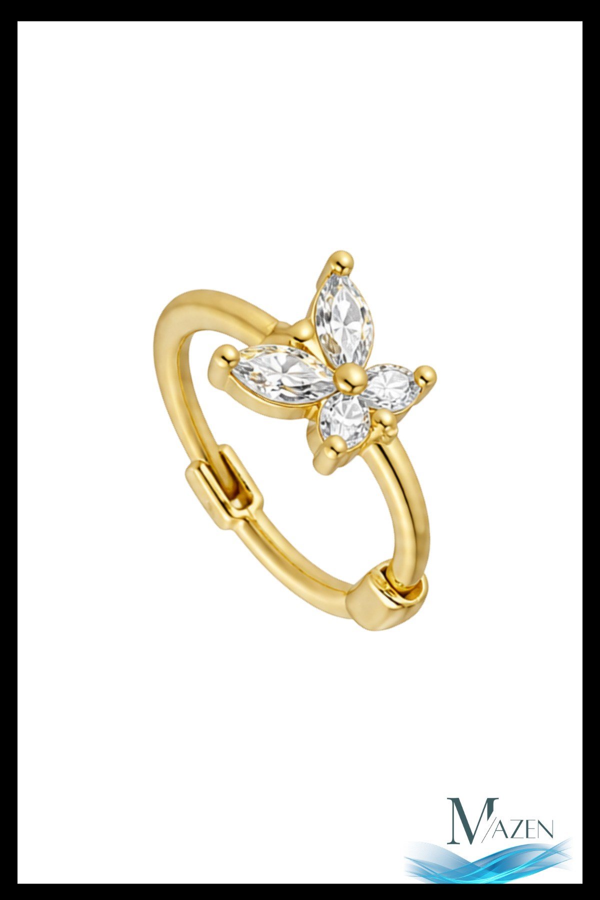 1 Adet Gold Renk Zirkon Taşlı Kelebek Halka Küpe | 8 MM Çap | Helix Kıkırdak Piercing | Kararmaz