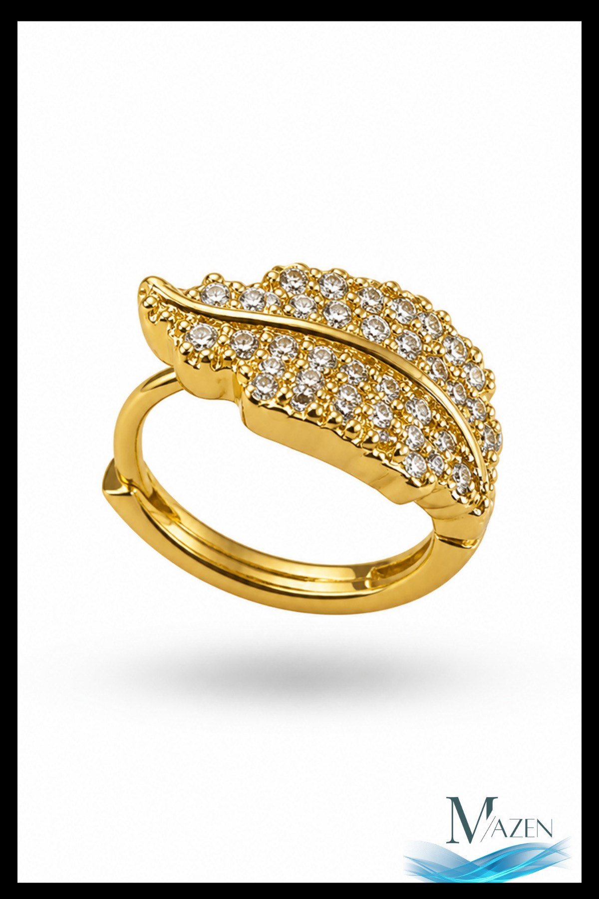 1 Adet Gold Renk Zirkon Taşlı Yaprak Şekilli Halka Küpe | 8 MM Helix Kıkırdak | Kararmaz