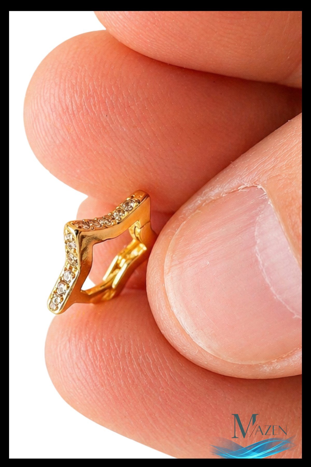 1 Adet Gold Renk Zirkon Taşlı Yıldız Halka Küpe | 8 MM Çap | Helix Kıkırdak Piercing | Kararmaz