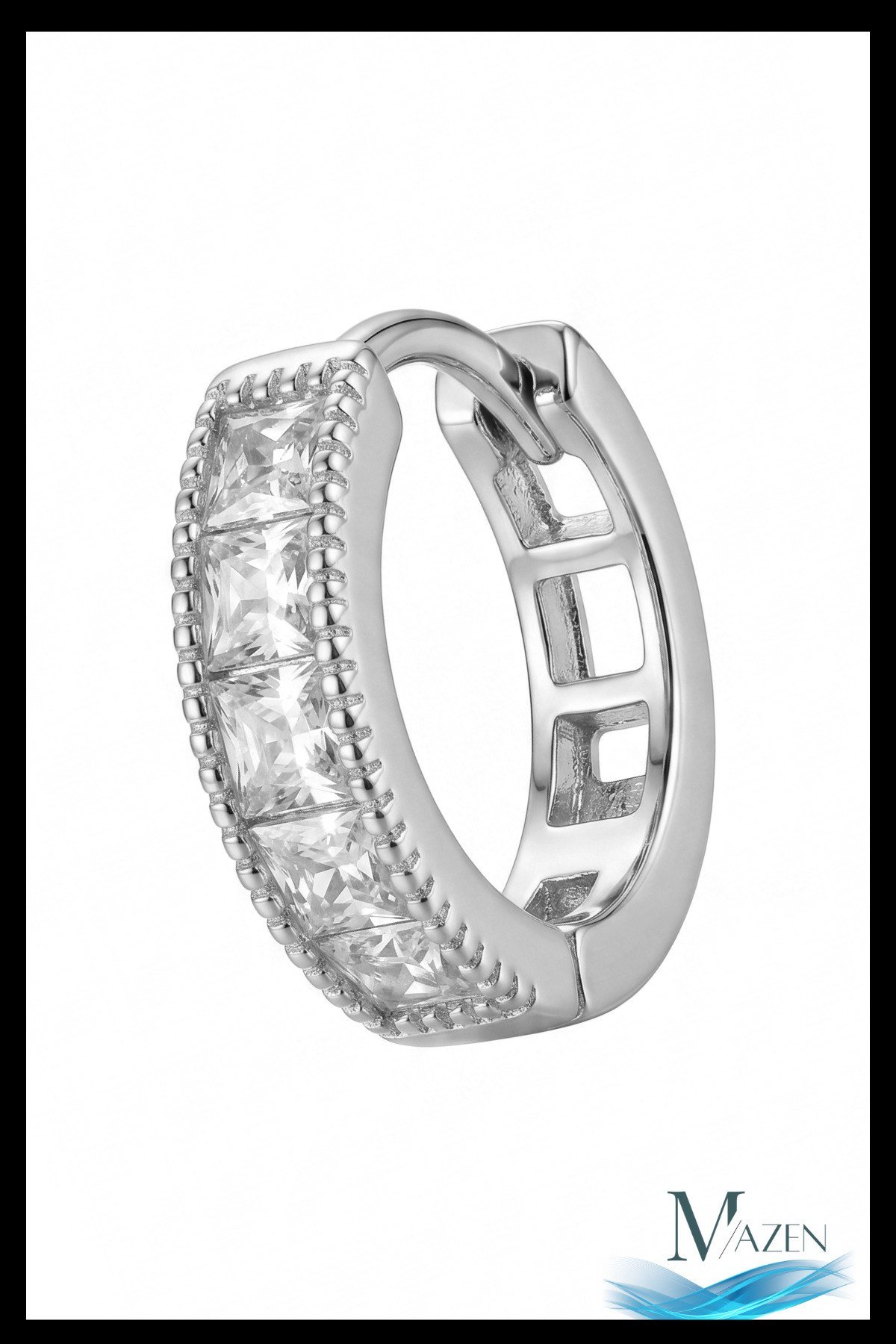 1 Adet Gümüş Renk Baget Kesim Zirkon Taşlı Halka Küpe | 8 MM Helix Kıkırdak | Kararmaz