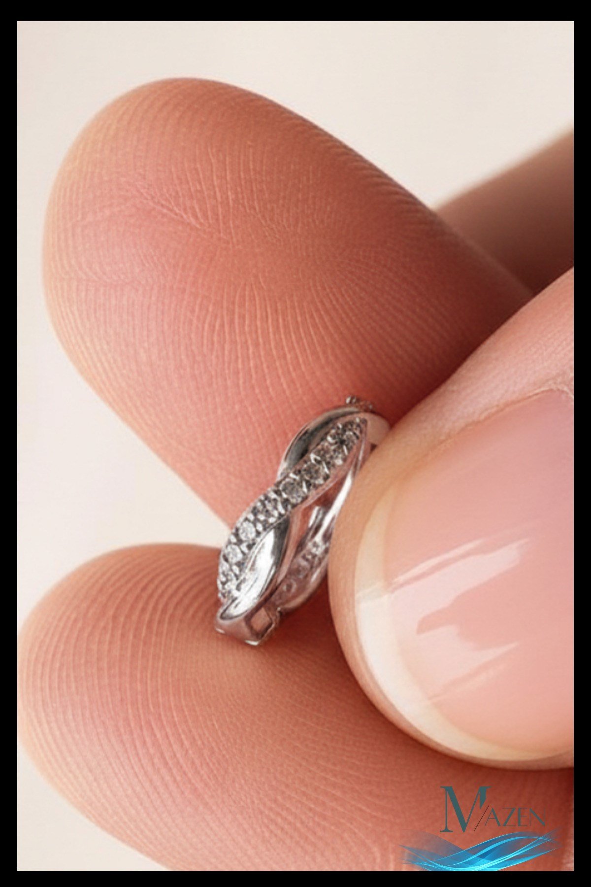 1 Adet Gümüş Renk Dalga Kıvrım Form Zirkon Taşlı Halka Küpe | 8 MM Helix Kıkırdak | Kararmaz