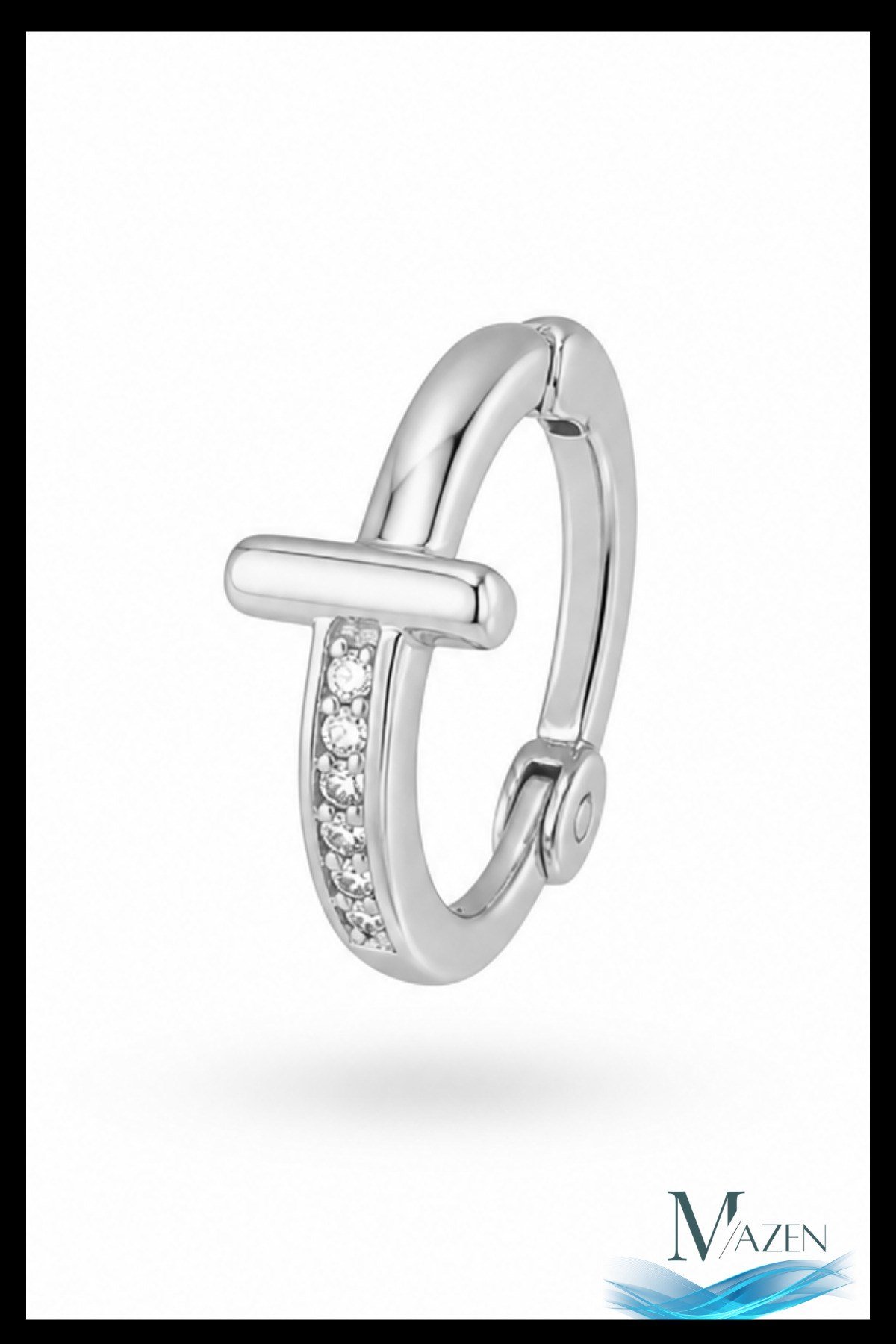 1 Adet Gümüş Renk Zirkon Taşlı Bar Detay Halka Küpe | 8 MM Çap | Helix Kıkırdak Piercing | Kararmaz