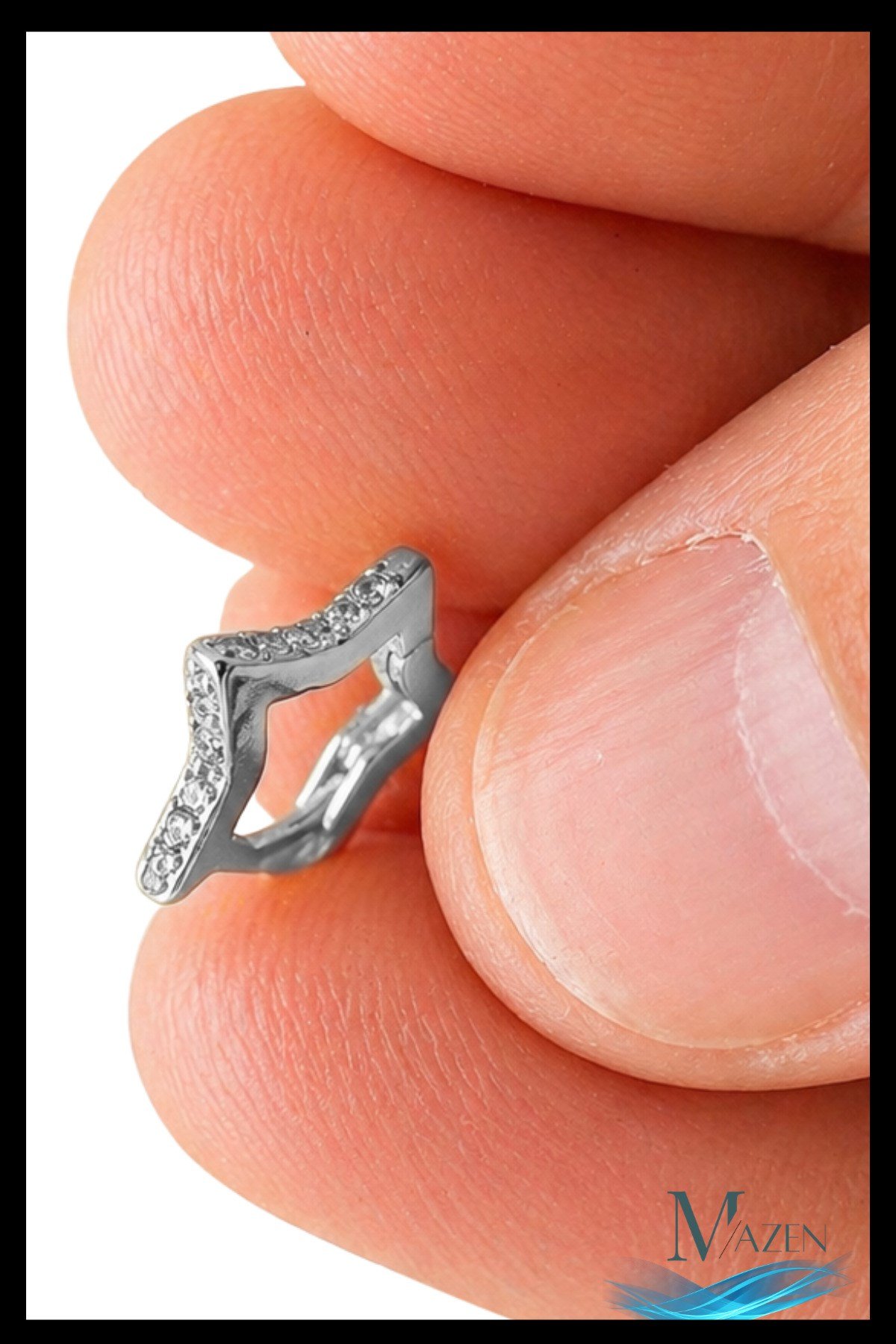 1 Adet Gümüş Renk Zirkon Taşlı Yıldız Halka Küpe | 8 MM Çap | Helix Kıkırdak Piercing | Kararmaz