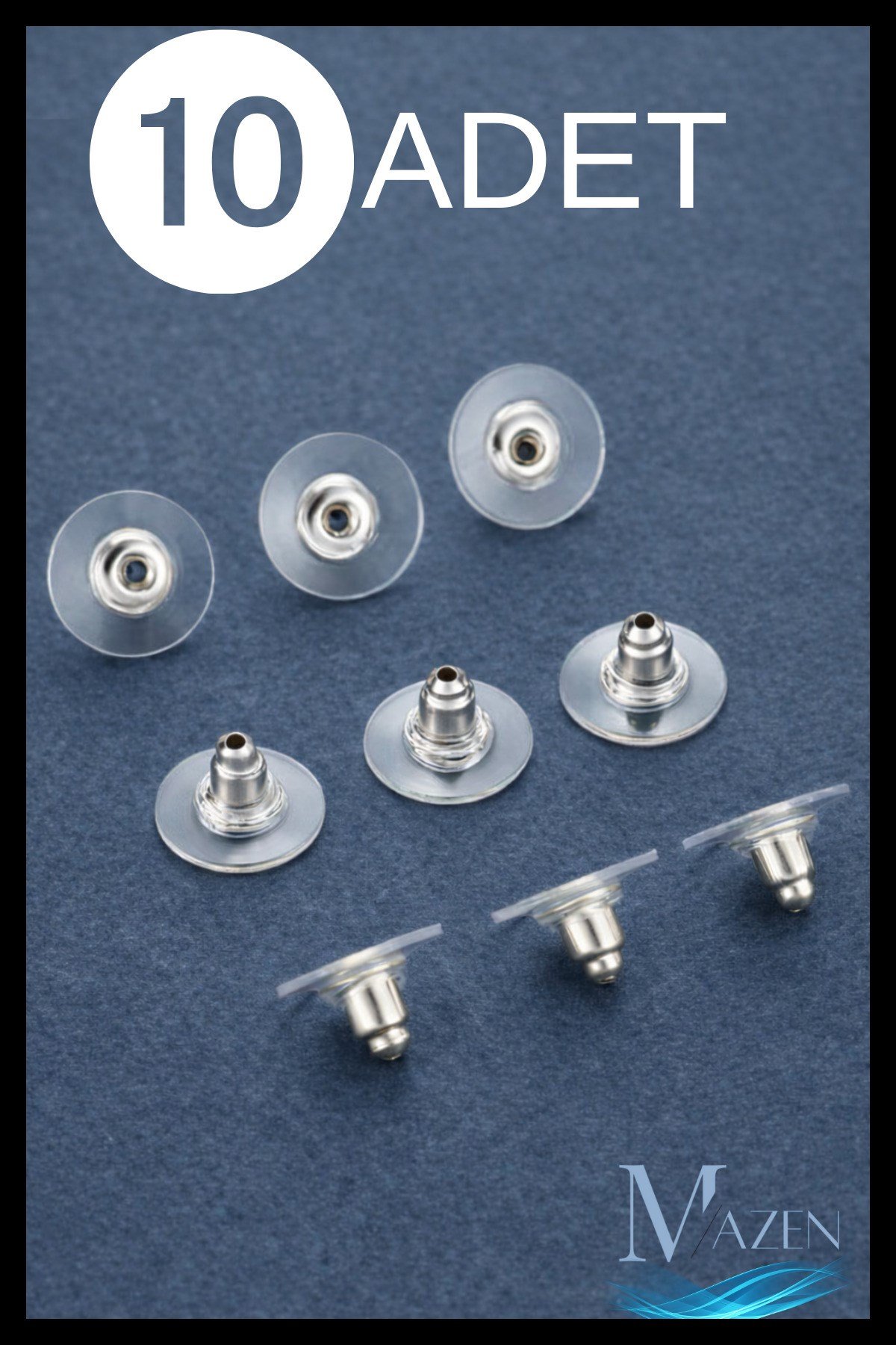 10 Adet Küpe Arkası | Şeffaf Silikon Disk Destekli Metal Kilit Piston
