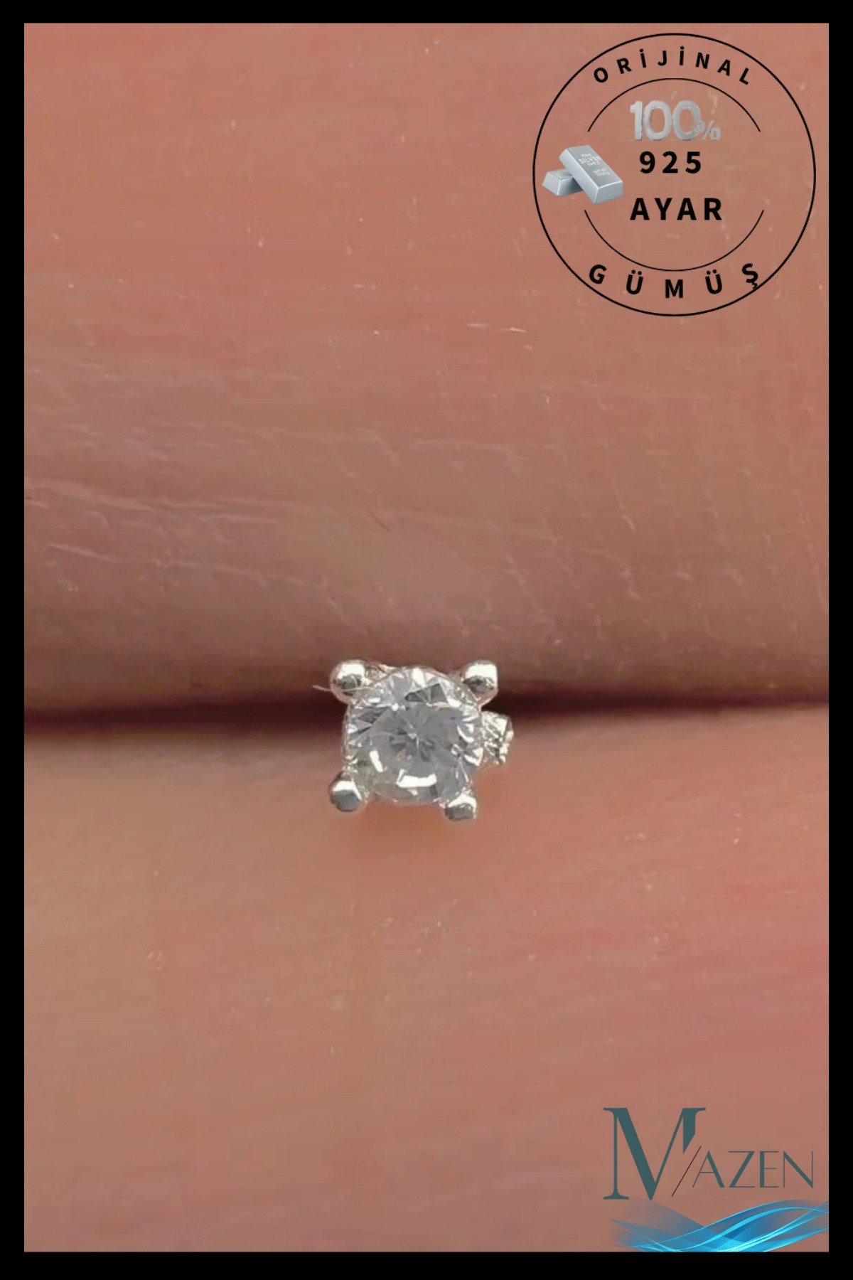 2.5 mm Tek Taş | 925 Ayar Gümüş Tekli Hızma | Minimalist Burun Piercing | Kadın Takı Aksesuar