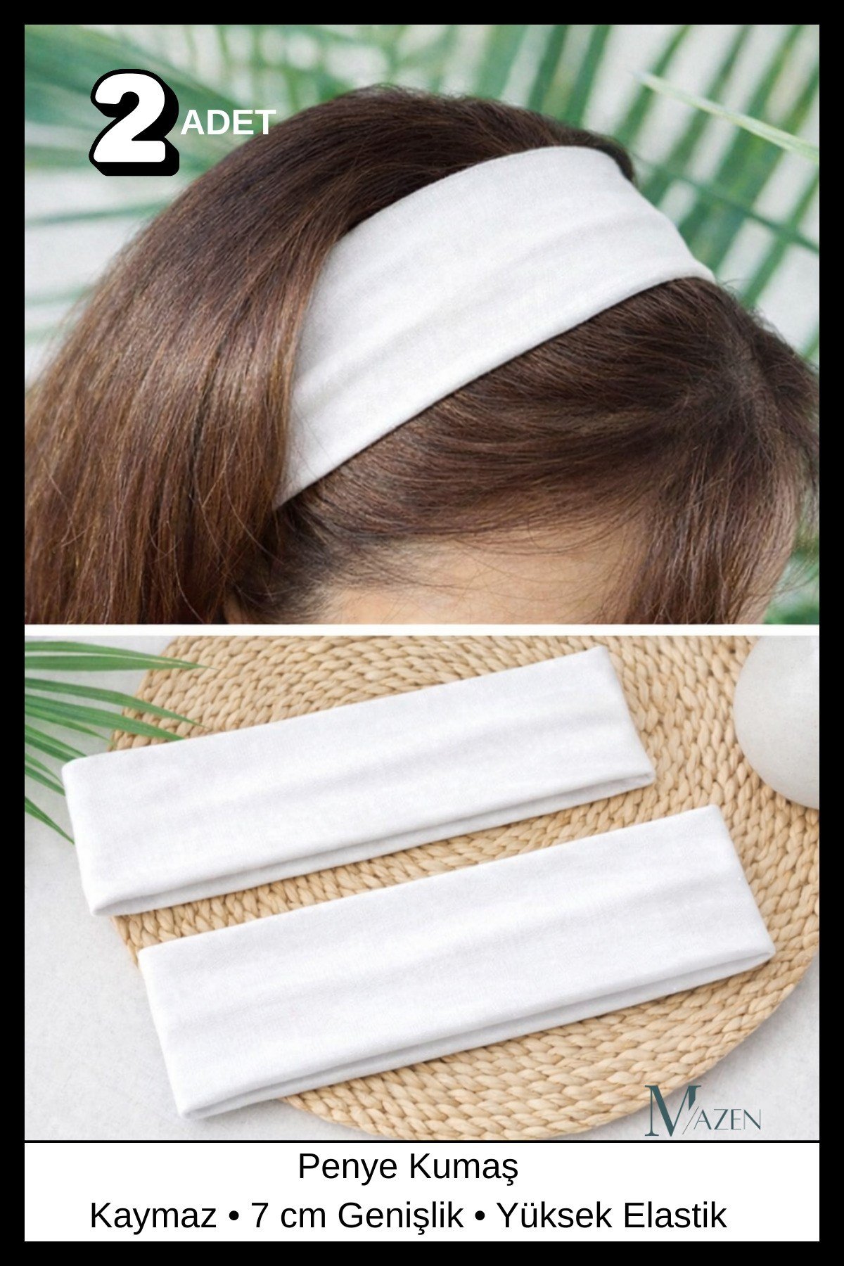 2 Adet Beyaz Çok Amaçlı Penye Sporcu Bandı Saç Kafa Bandanası Yoga Ter Bandı Unisex