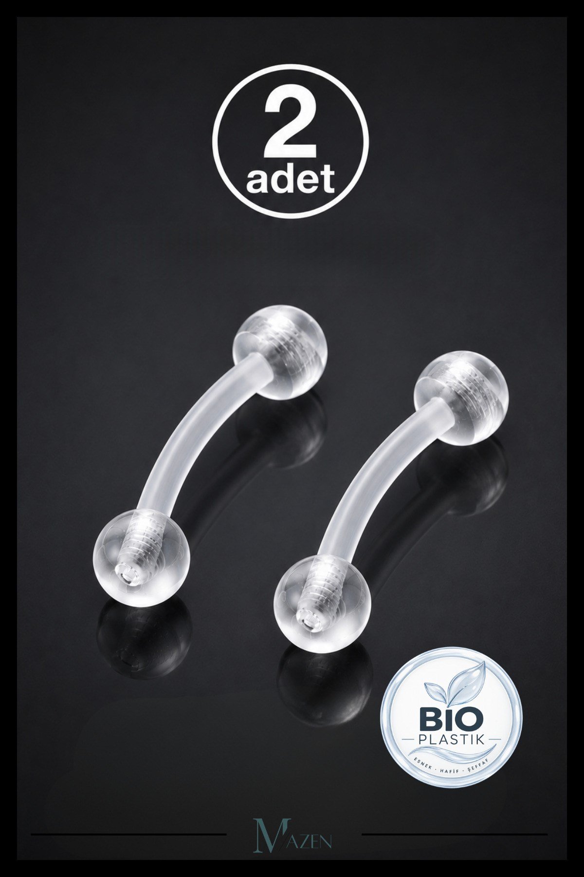 2 Adet Bioplastik Kaş Piercing Şeffaf Esnek Curved Barbell Rook Kulak Piercingi