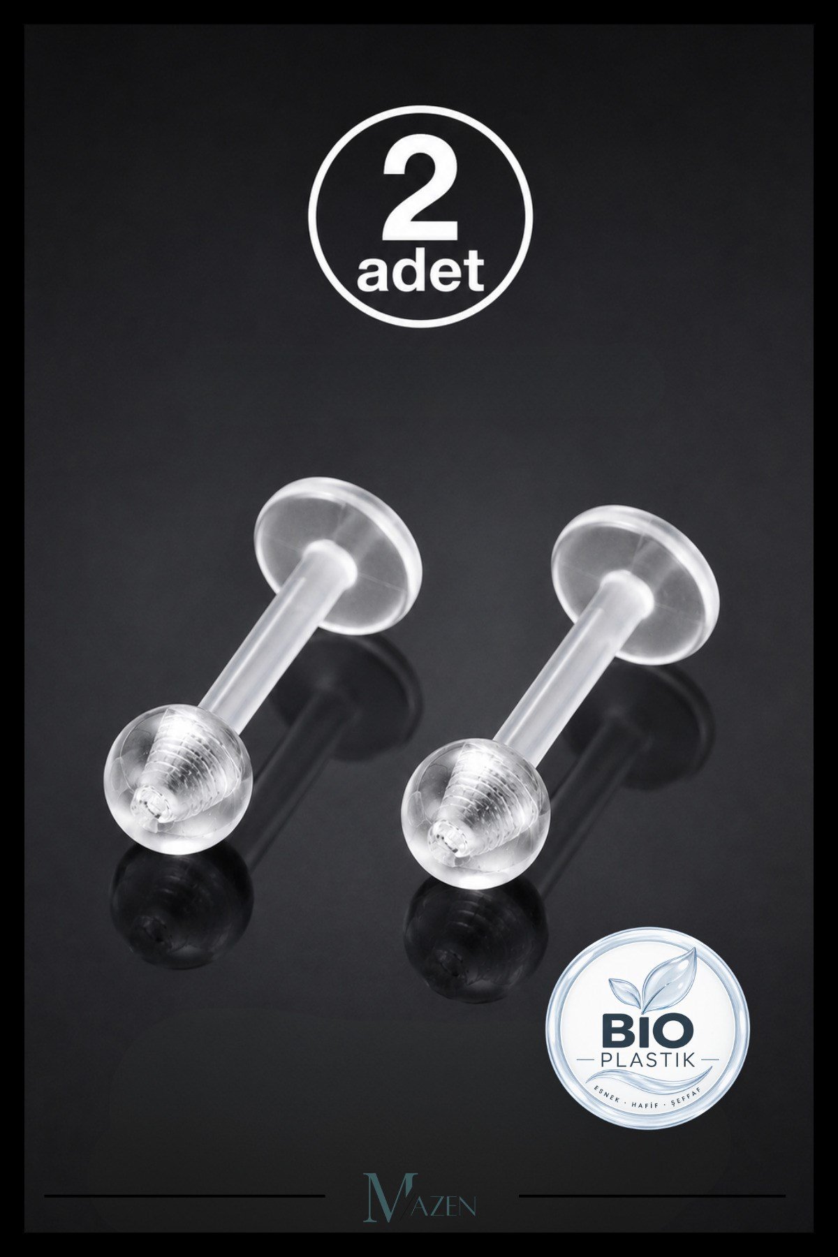 2 Adet Bioplastik Labret Piercing Şeffaf Esnek Flat Back Tragus Helix Dudak Piercing Seti