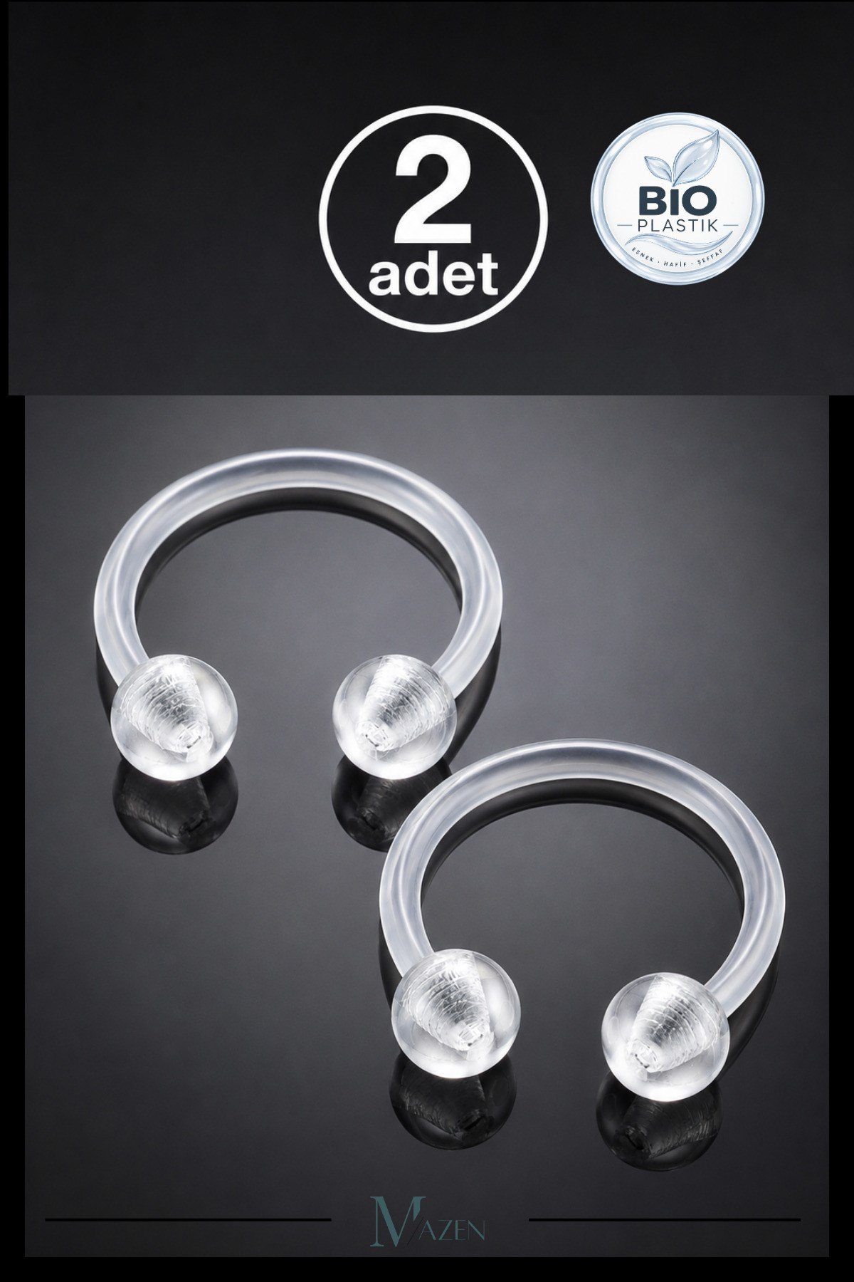 2 Adet Bioplastik Nal Piercing Şeffaf Yarım Halka Esnek Piercing Seti