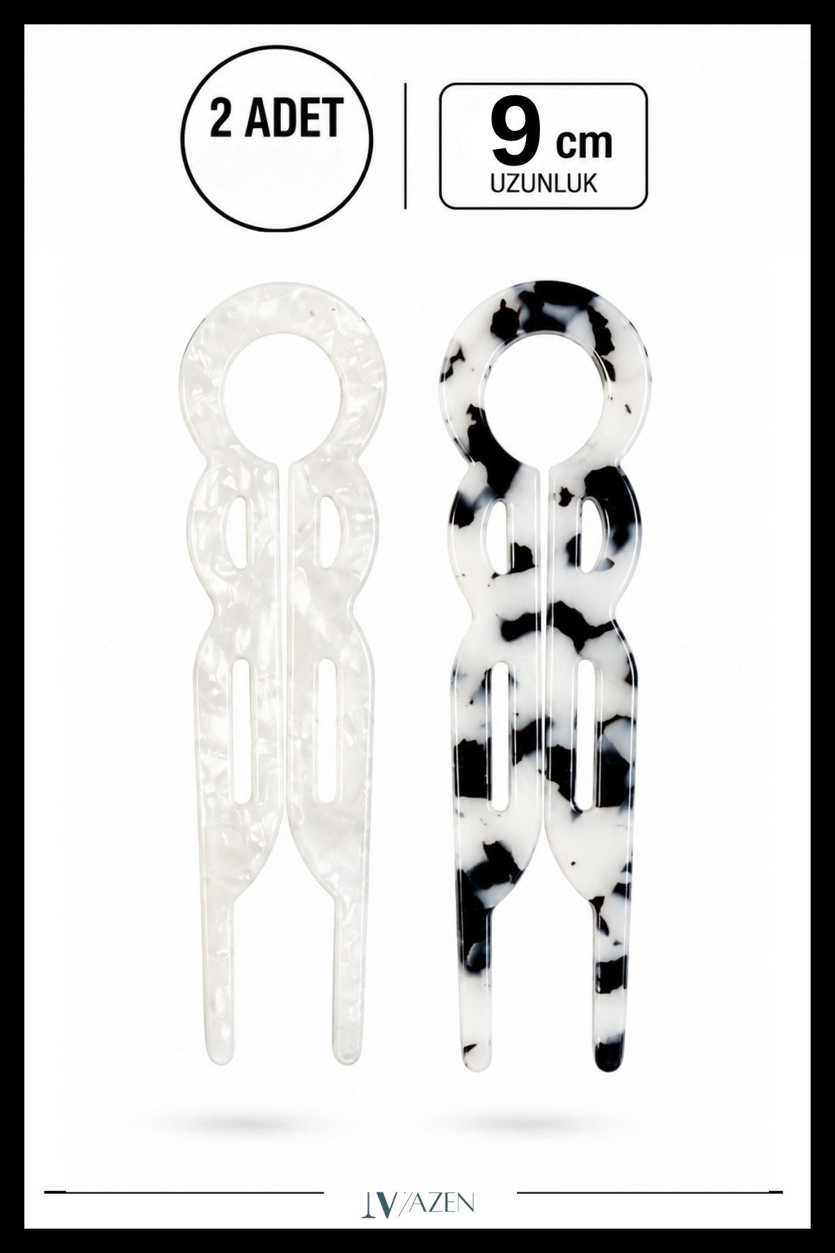 2 Adet Yuvarlak Model Hairpin Saç Topuz Tokası Çubuk Toka Siyah Beyaz 9 cm