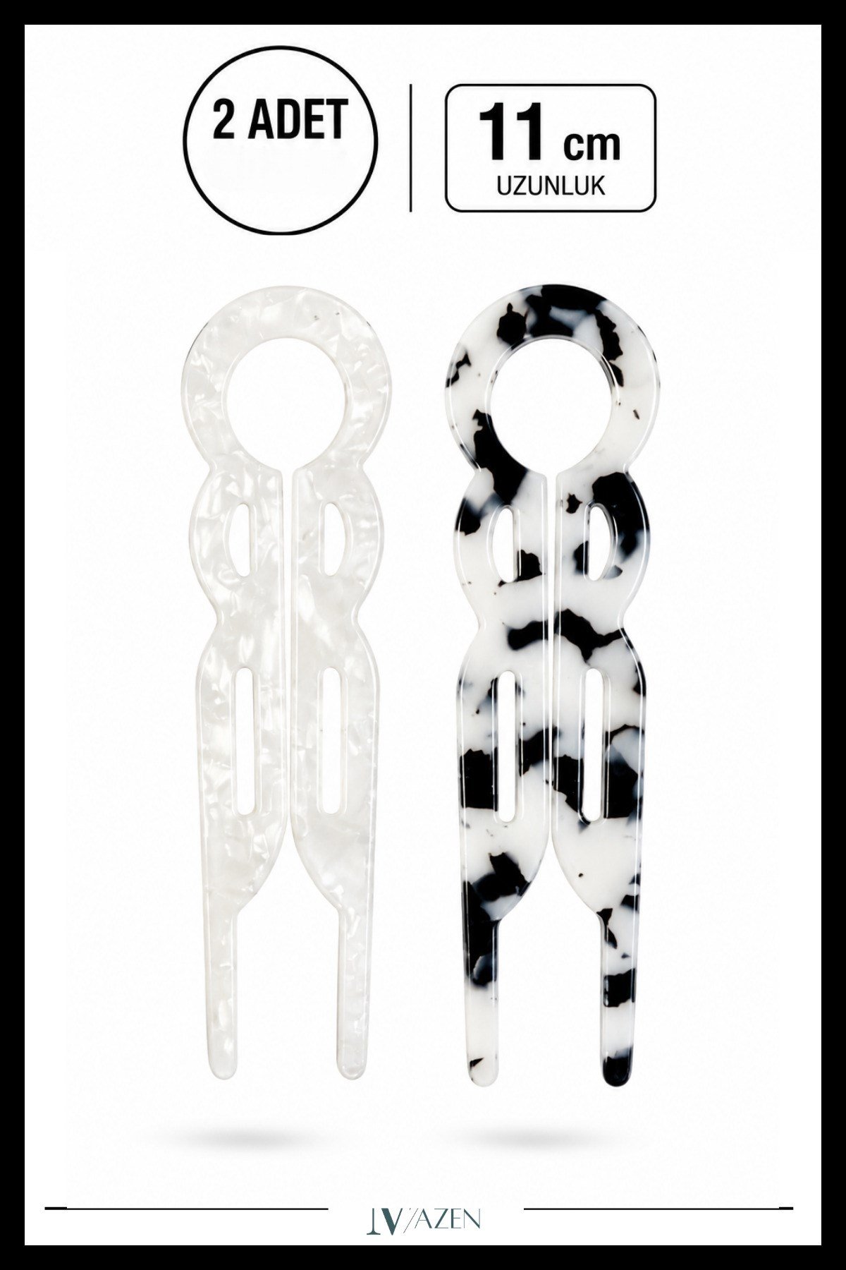 2 Adet Yuvarlak Model Hairpin Saç Topuz Tokası Çubuk Toka Siyah Beyaz 11 cm