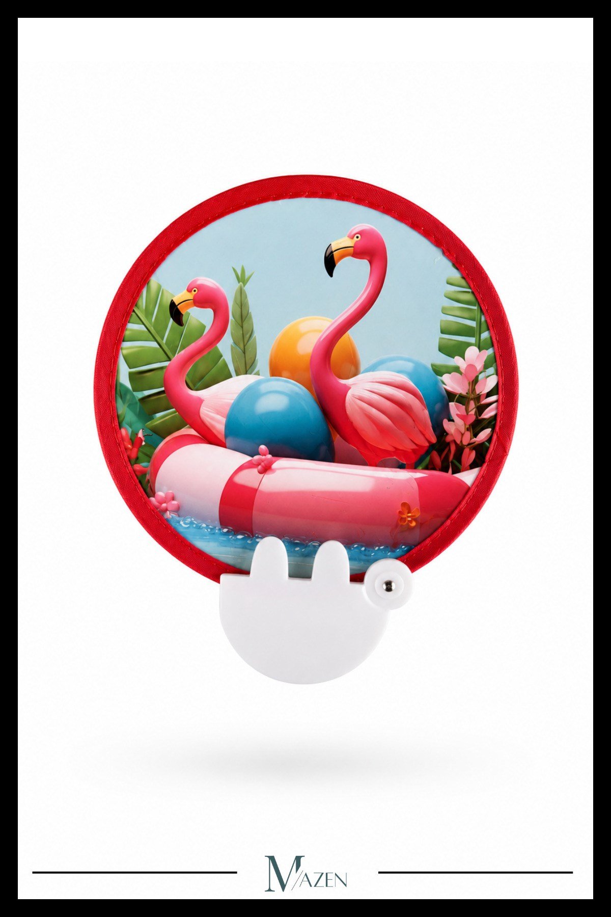 20 cm Katlanabilir Yelpaze Flamingo Bahçesi Desenli Taşınabilir El Yelpazesi