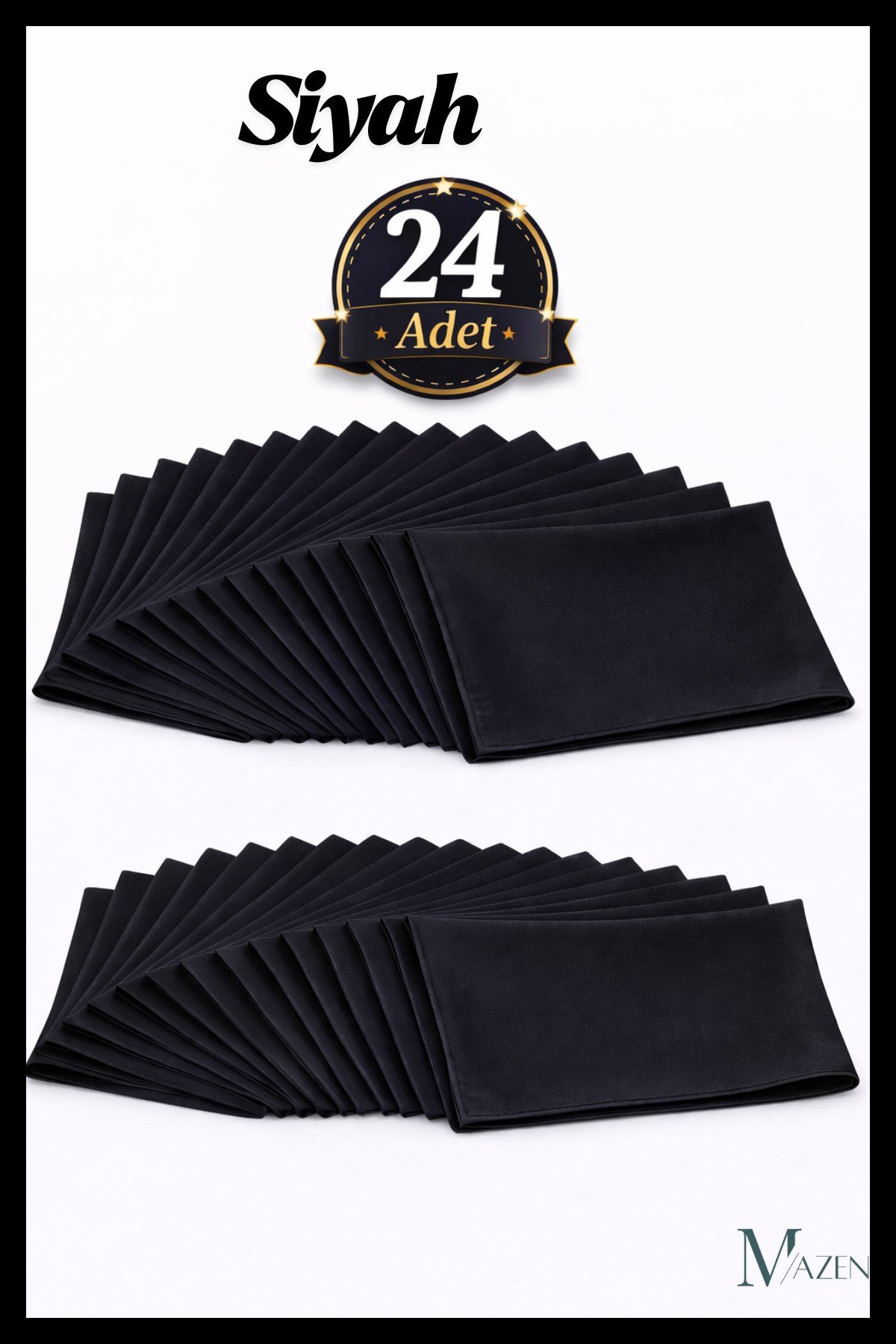 24 Adet Siyah Renk 45x45 cm Şifon Fular