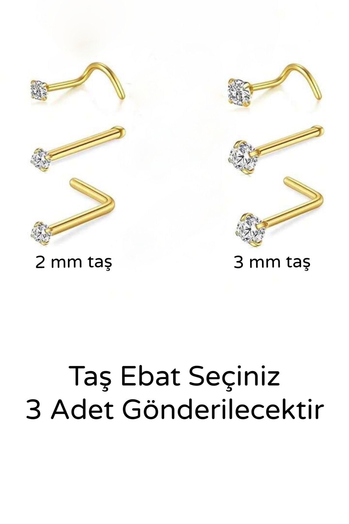 3 Adet Zirkon Taşlı Kararmaz Cerrahi Çelik Hızma