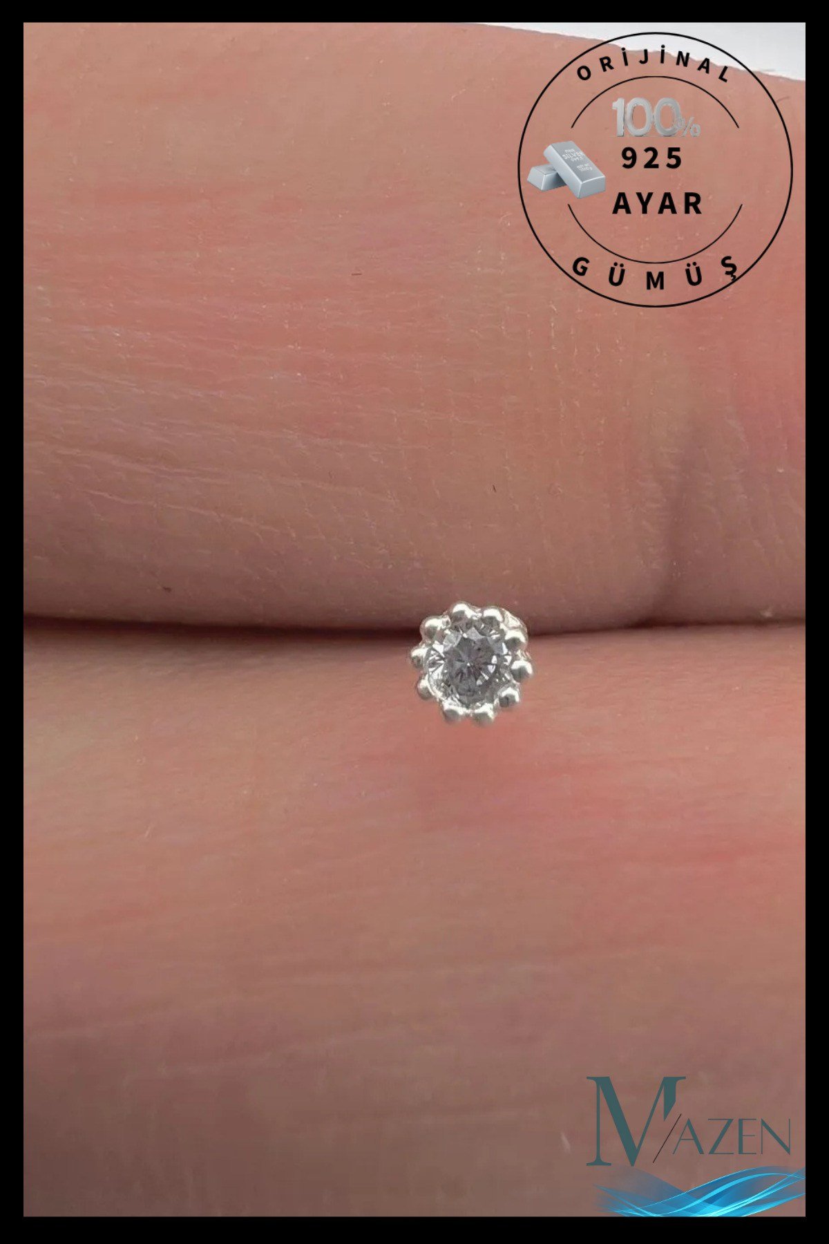 3 mm Tek Taş | 925 Ayar Gümüş Tekli Hızma | Minimalist Burun Piercing | Kadın Takı Aksesuar