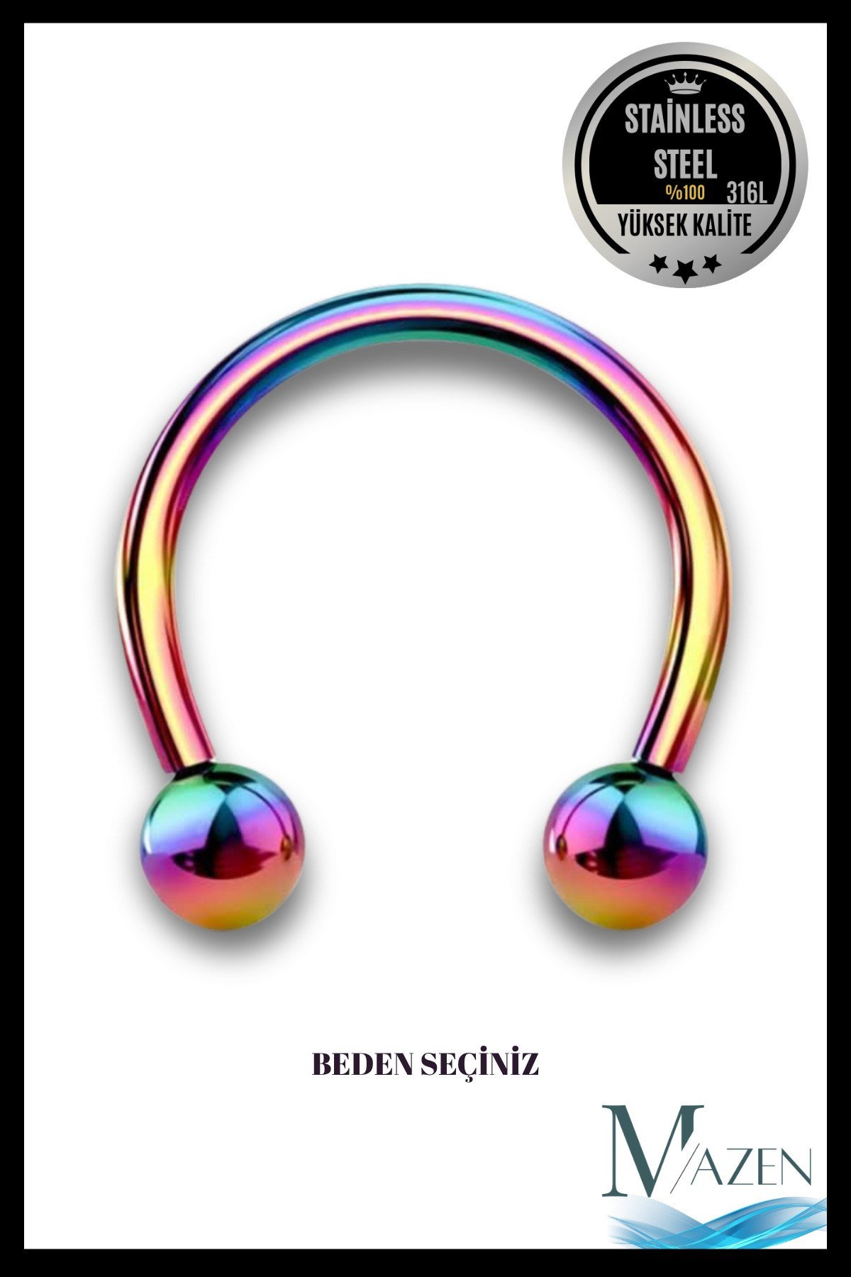 316l Çelik Hologram Tragus Piercing | Kararmaz Neon Yarım Halka Nal Model | Kıkırdak | 1 Adet
