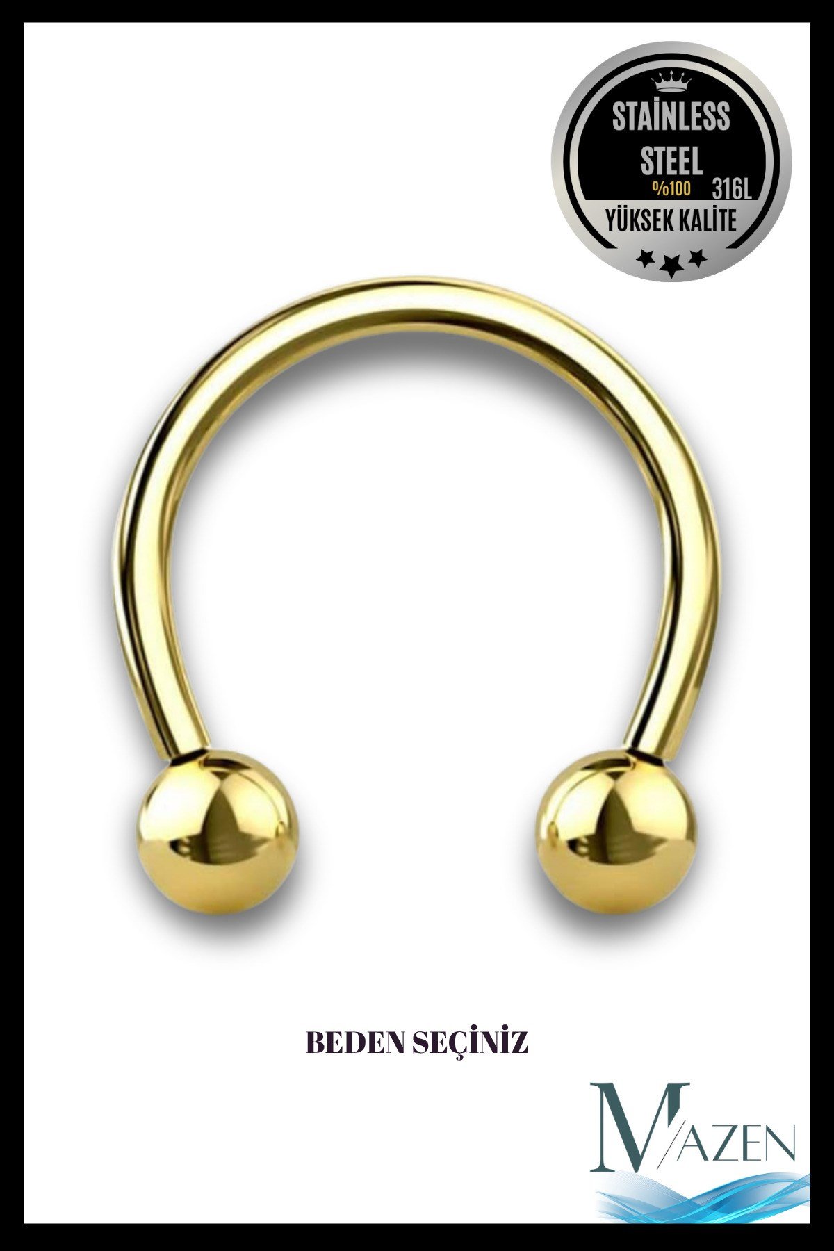 316l Çelik Tragus Piercing | Kararmaz Yarım Halka Nal Model | Kıkırdak Uyumlu | 1 Adet