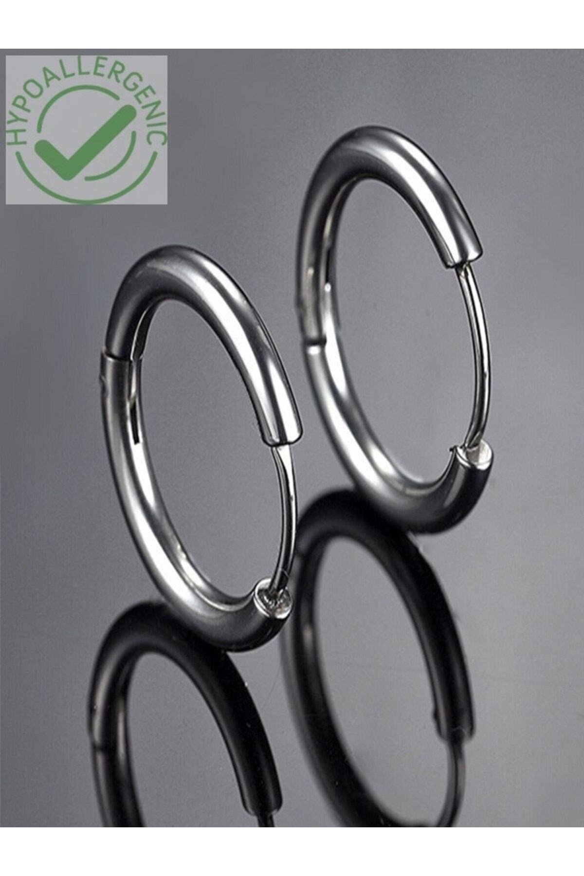 316l Paslanmaz Kararmaz Cerrahi Çelik 10mm Unisex Halka Küpe (GÜMÜŞ RENK)
