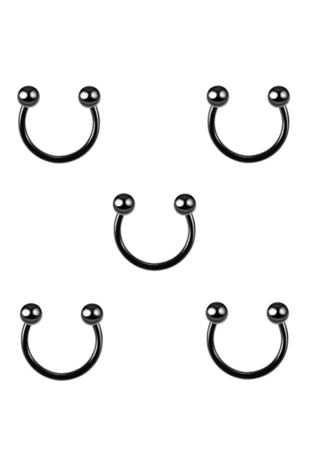 5 Adet Cerrahi Çelik 8 mm Nal Piercing Yarım Halka Piercing