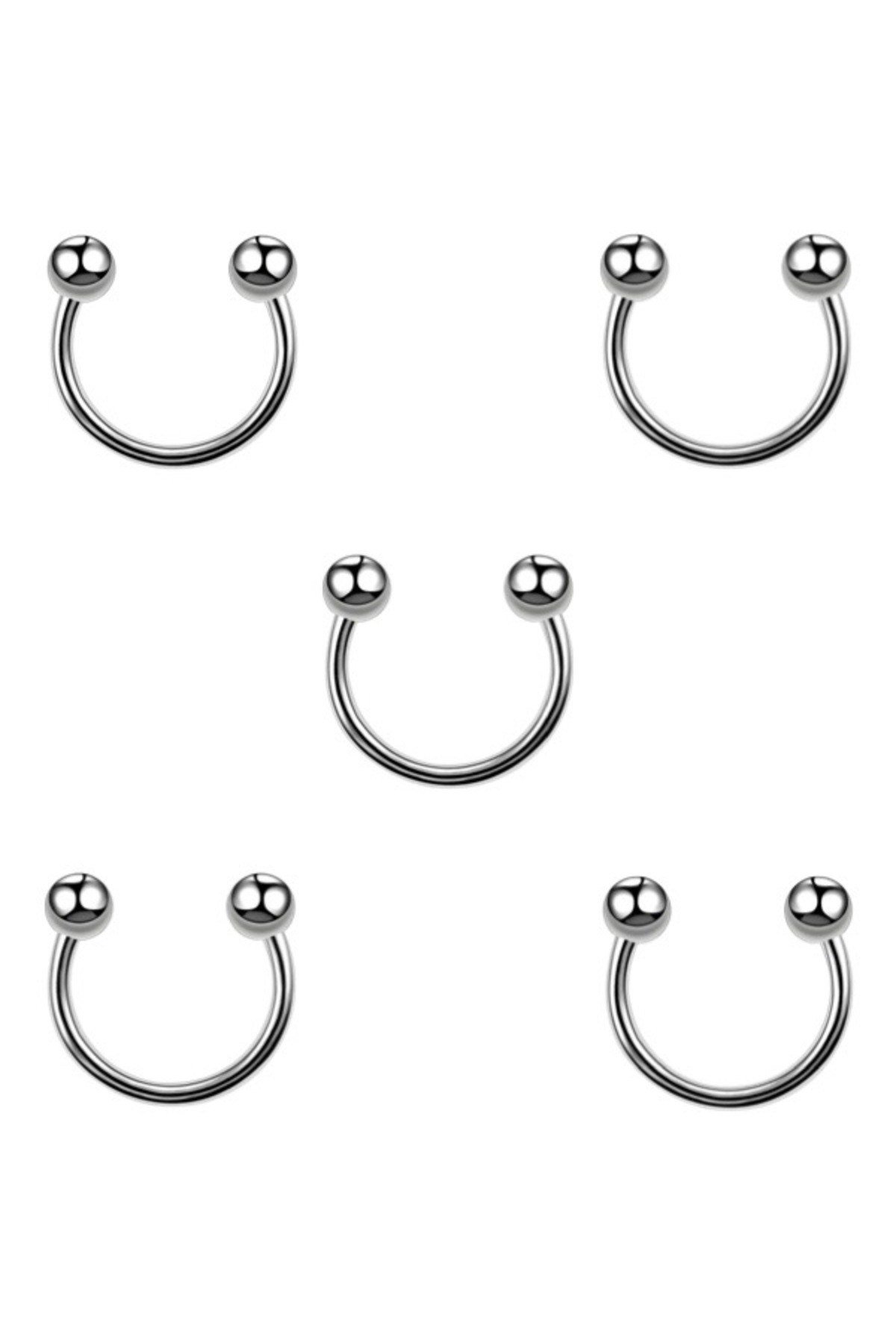 5 Adet Cerrahi Çelik 8 mm Nal Piercing Yarım Halka Piercing