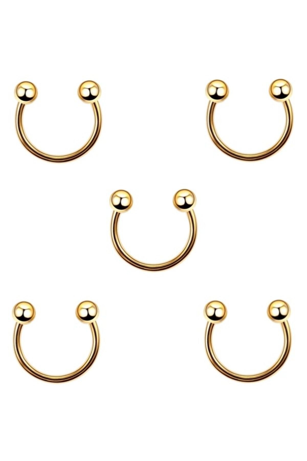 5 Adet Cerrahi Çelik 8 mm Nal Piercing Yarım Halka Piercing