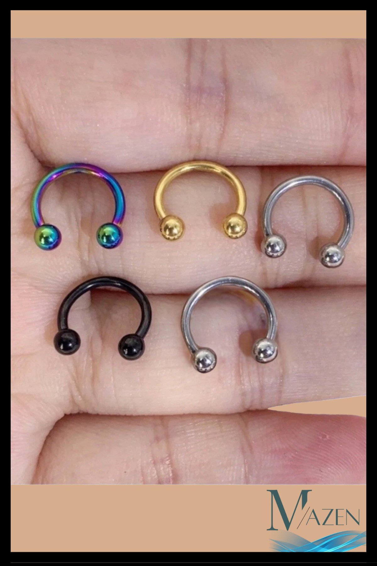 5'li Çelik Nal Yarım Halka Piercing | 8mm | Renkli Altın Siyah Gümüş | 5 adet | Pirsing