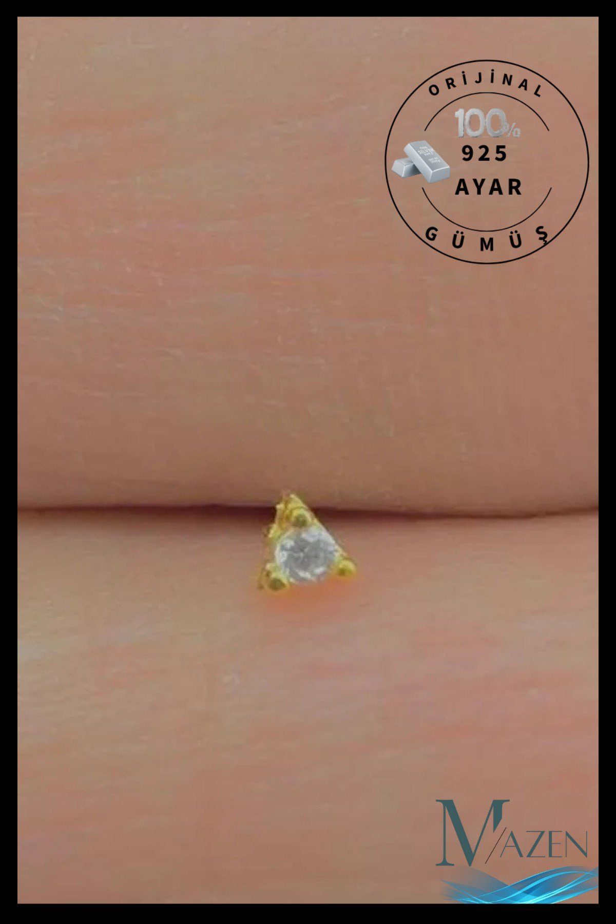 925 Ayar Gümüş Hızma. Üçgen Model Sarı Renk
