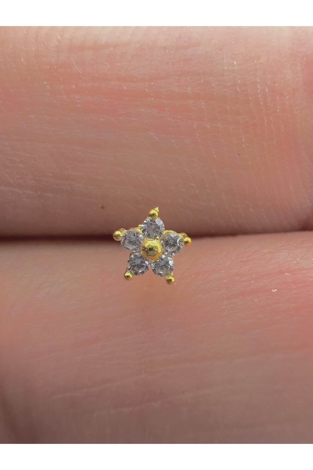925 Ayar Gümüş Hızma. Yıldız Model Zirkon Taşlı Gold Renk