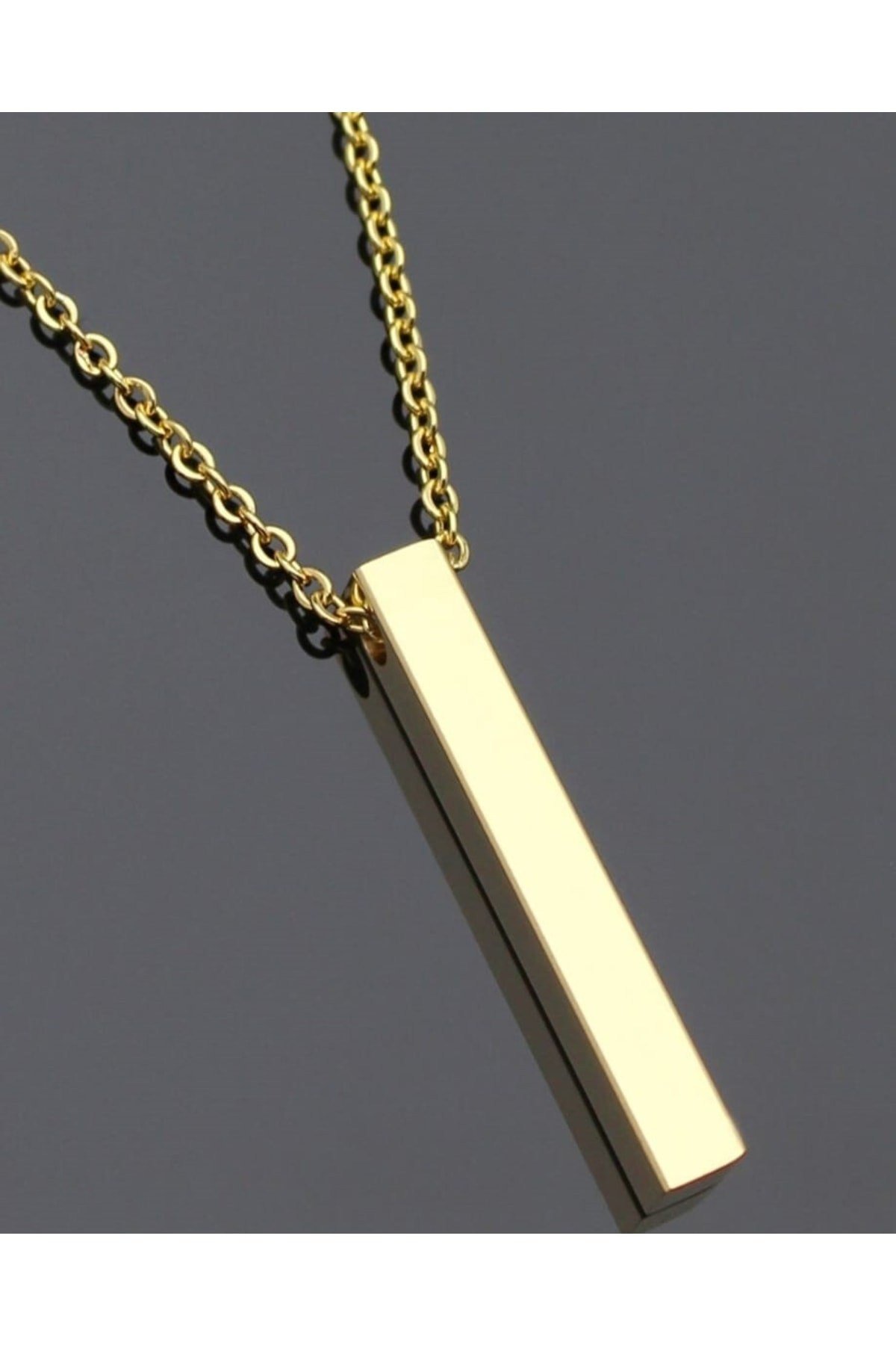 Altın Renk Çubuk Bar Zincirli Kolye 60 Cm Unisex
