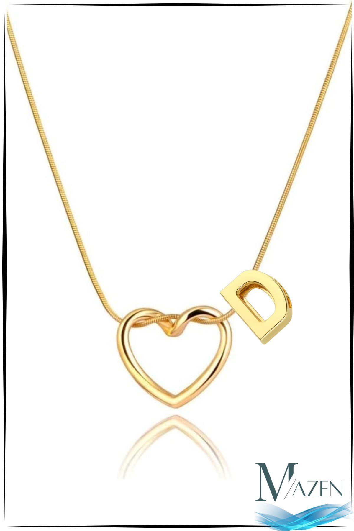 Altın Renk Kalpli Harf Detaylı Kolye – Kararmaz Cerrahi Çelik – D Harfi