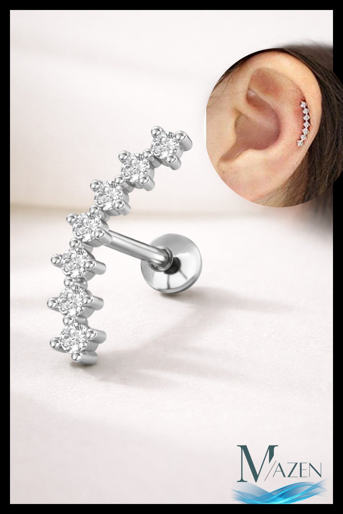 Arkası Toplu Helix Küpe Cerrahi Çelik 316l Gümüş Tragus Küpe 1 Adet