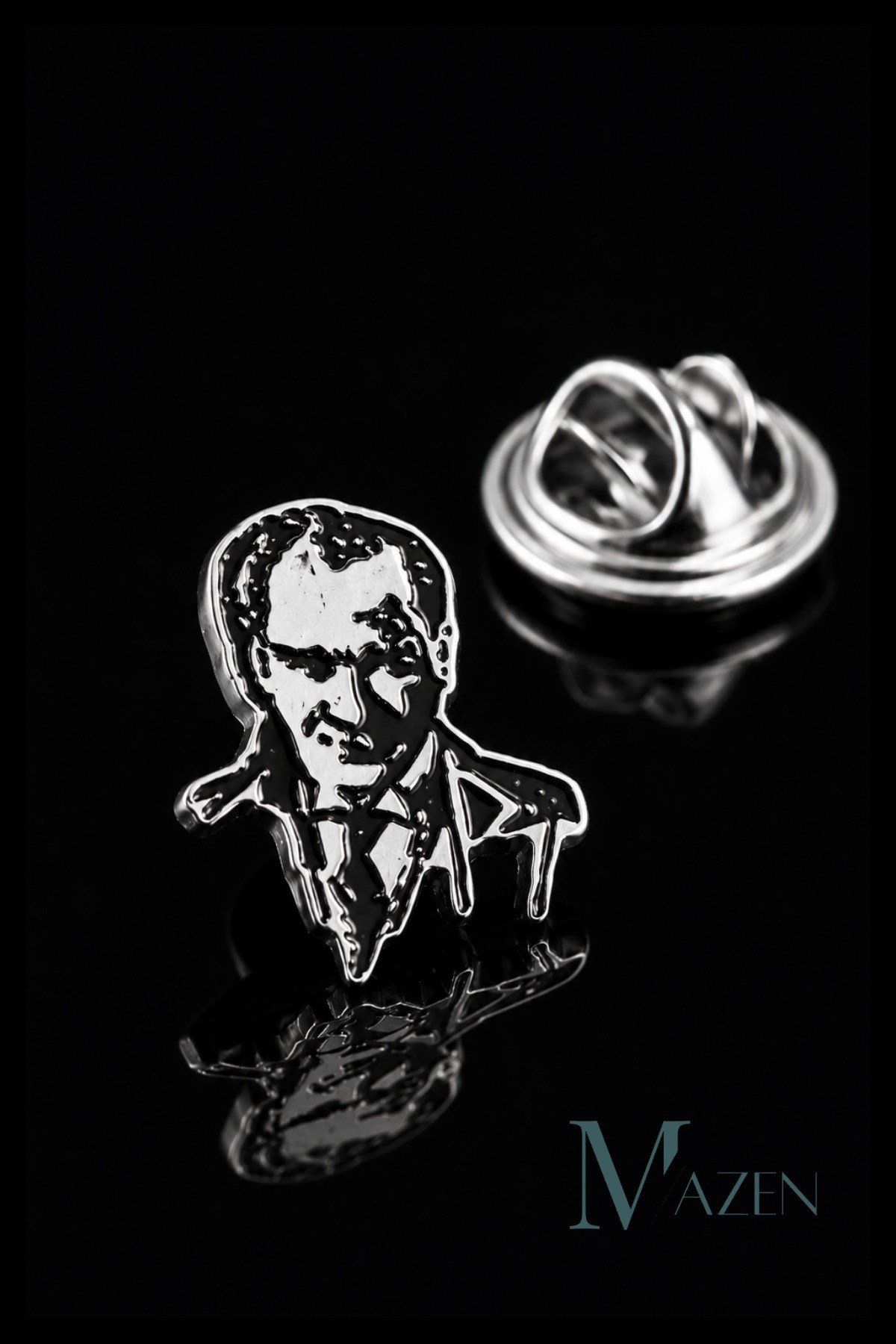 Atatürk Silüet Gümüş Renk Yaka Rozeti Metal Kıyafet Rozeti Ceket Çanta Şapka Aksesuarı