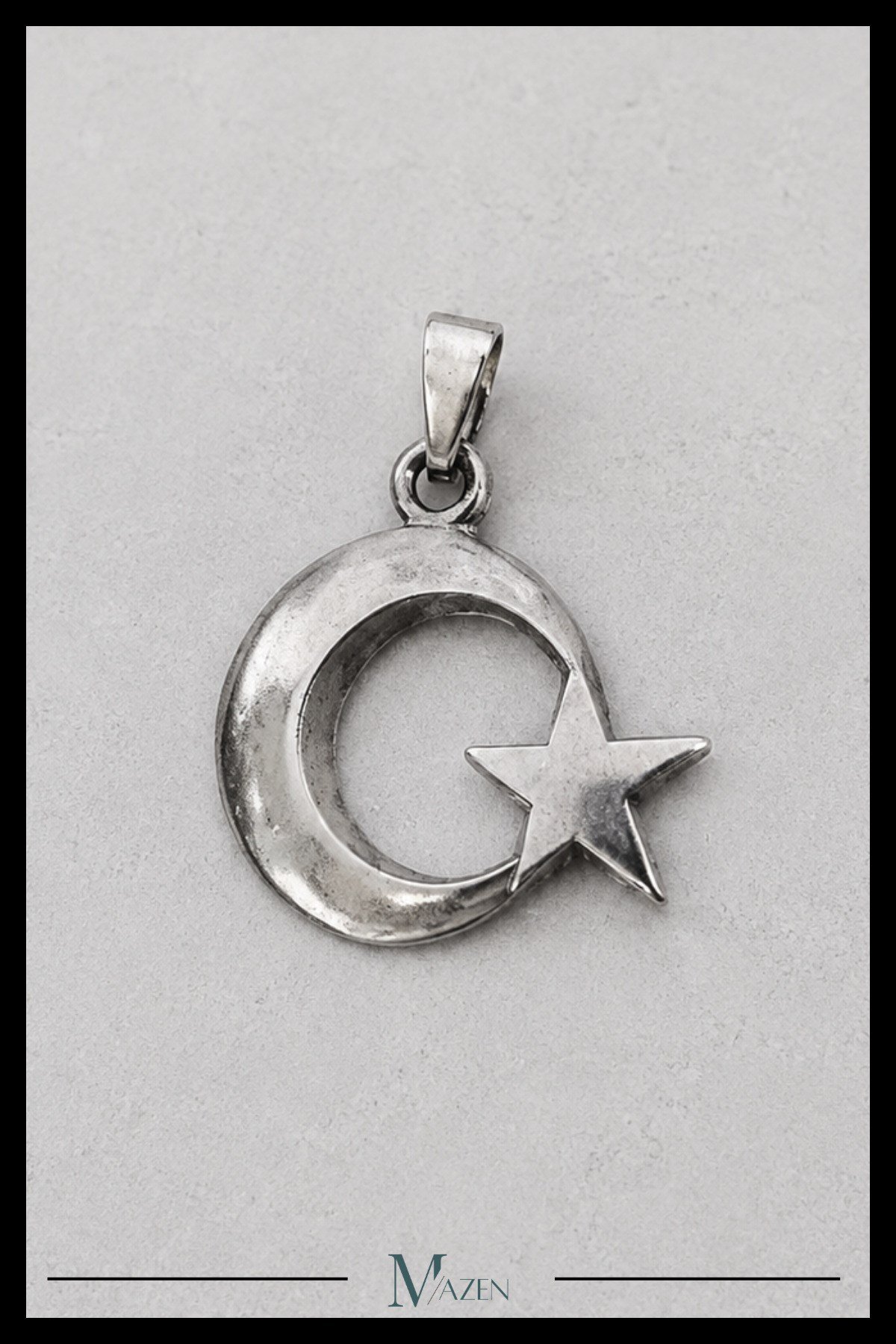 Ay Yıldız Figürlü Antik Gümüş Renk Erkek Kolye Ucu Türk Bayrağı Temalı Tasarım