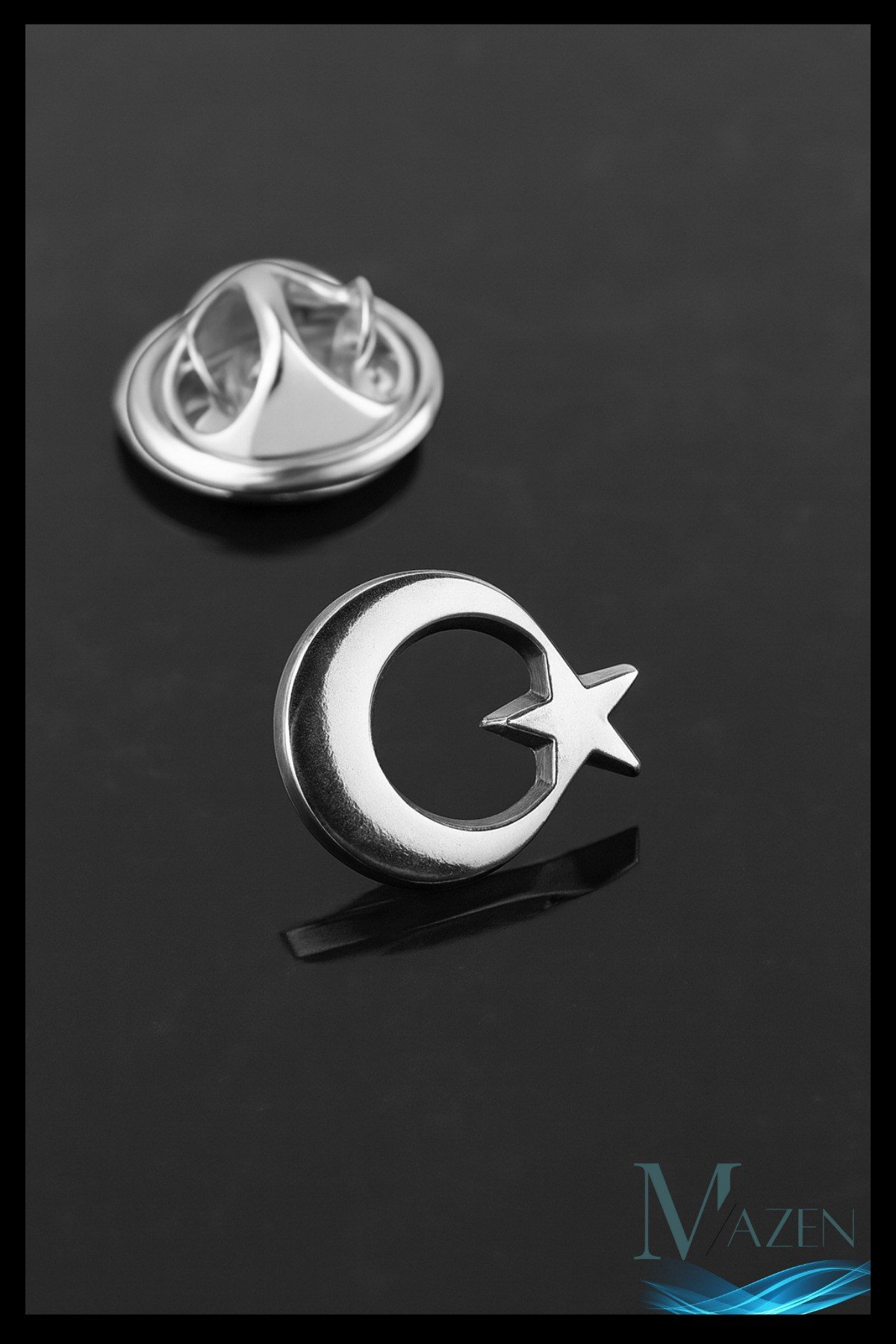 Ay Yıldız Yaka Rozeti | Gümüş Renk | Metal Kararmaz | Kadın Erkek Takı Aksesuar | Rozet