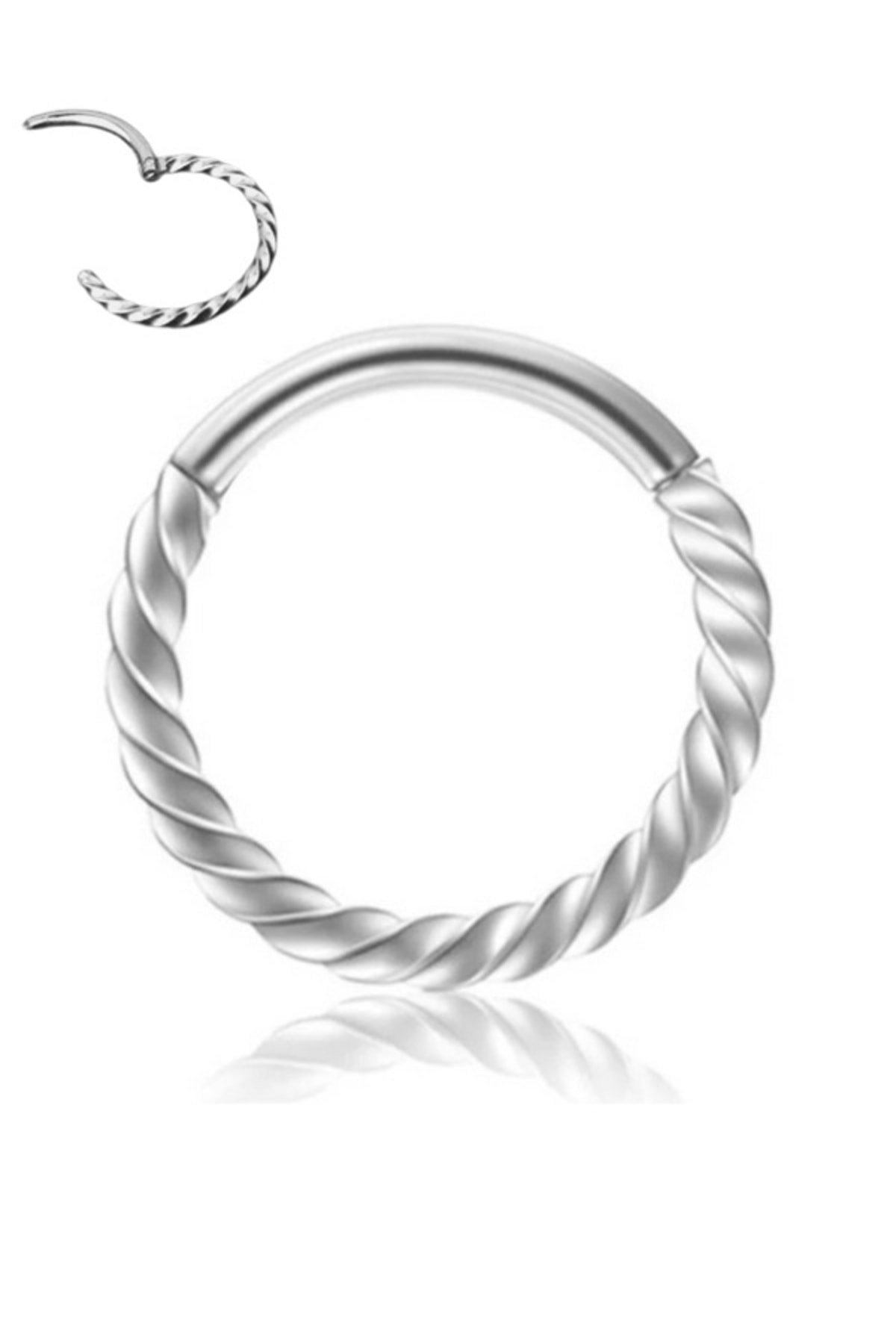 Burgulu Gümüş Renk Cerrahi Çelik Tragus Helix Piercing Küpe Tam Tur Piercing ( Beden Seçenekli)