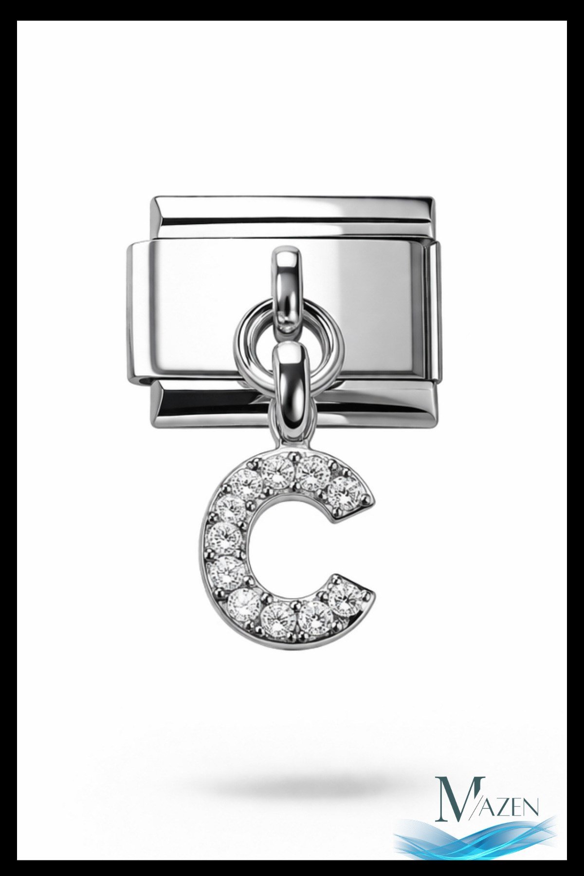 C Harf Zirkon Taşlı İtalyan Charm Bileklik Aparatı | Çelik | Parlak Sallantılı Taşlı Model
