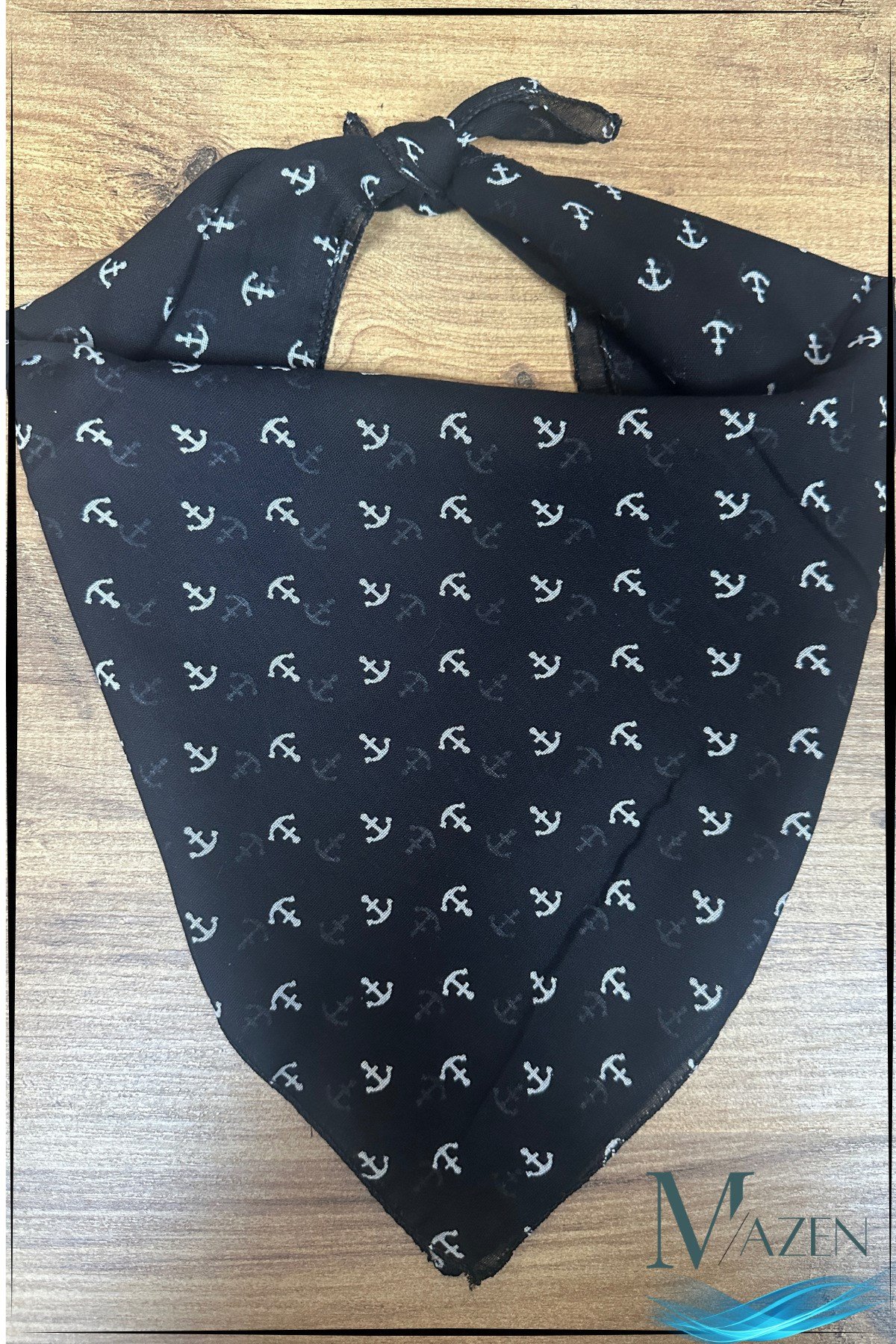 Çapa Desenli Çok Amaçlı Bandana Fular 50x50 Siyah Renk