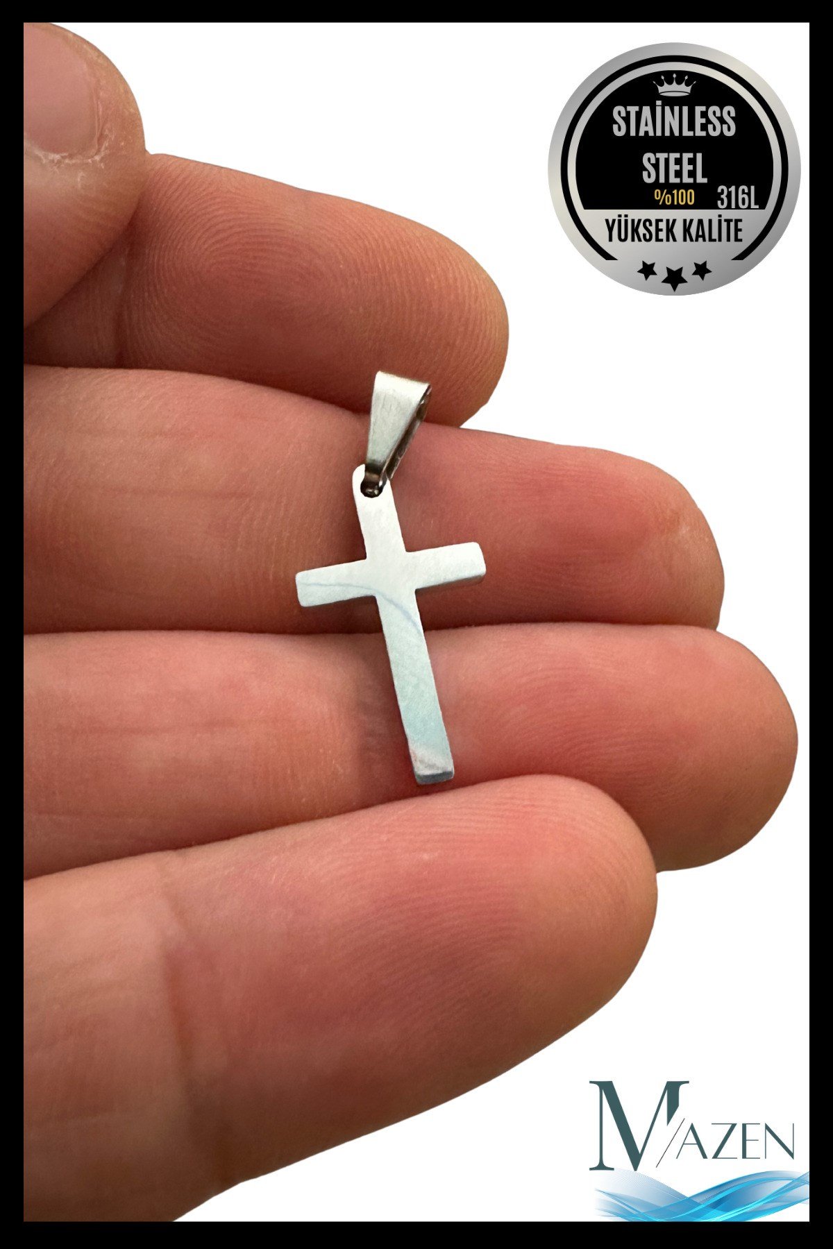 Çelik Haç Kolye Ucu | Paslanmaz Kararmaz Metal | Erkek Kadın Takı Aksesuar (2,5 cm)